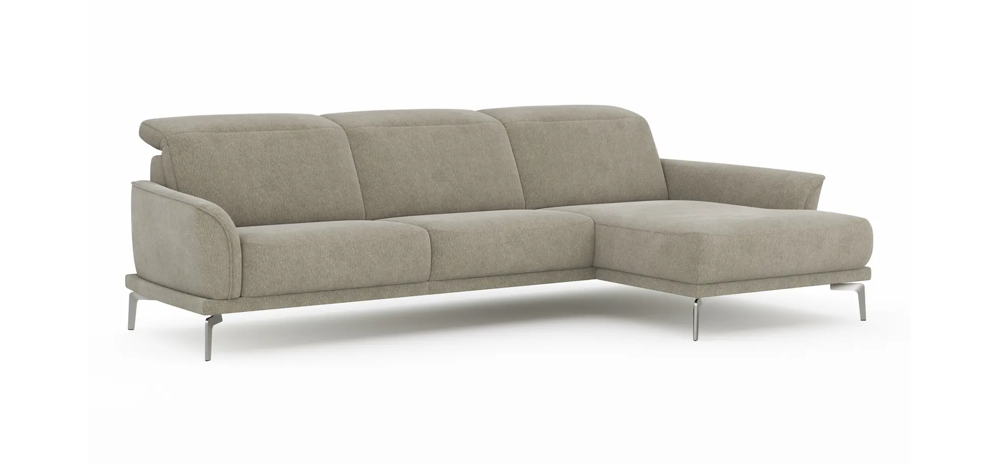 Ecksofa Amadena - 2-Sitzer mit Longchair rechts inkl. Kopfteilverstellung, Stoff, Limone