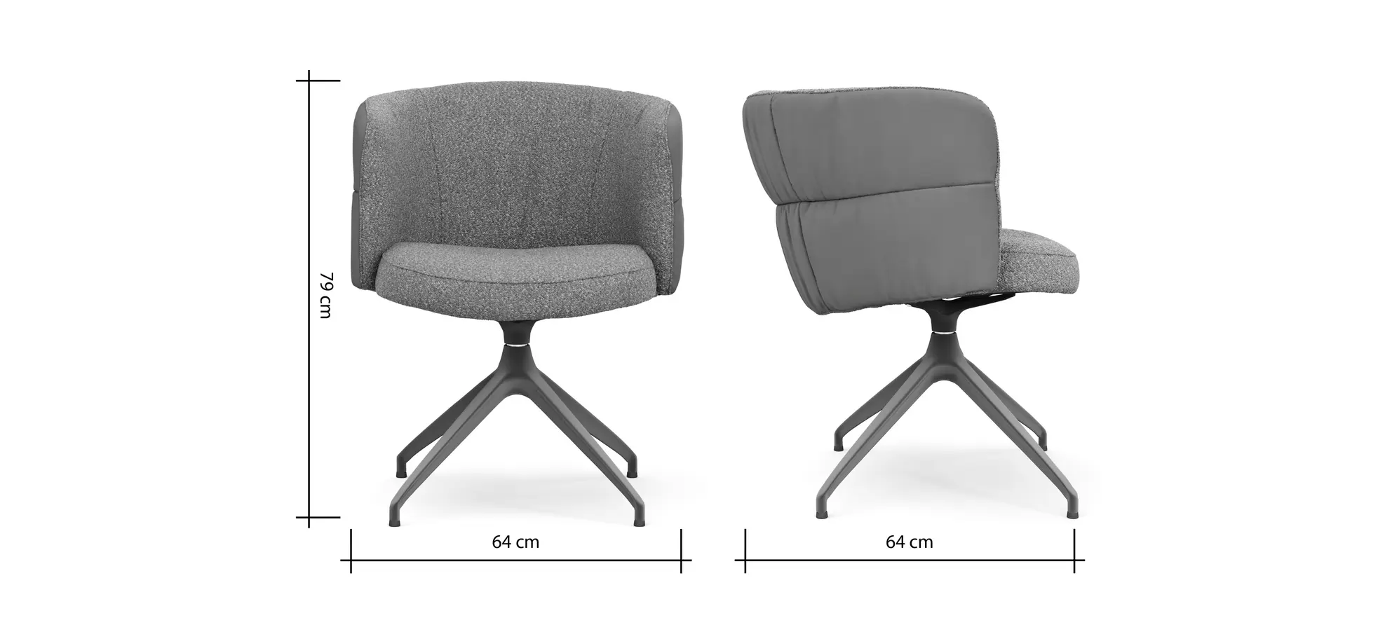 Armlehnstuhl Milana - drehbar, Leder Grau, Stoff Graubraun