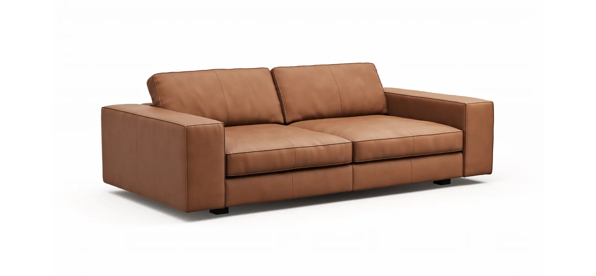 Sofa Aprino 1 - 3,5-Sitzer XL, Dickleder, Cognac, Armlehne Block breit