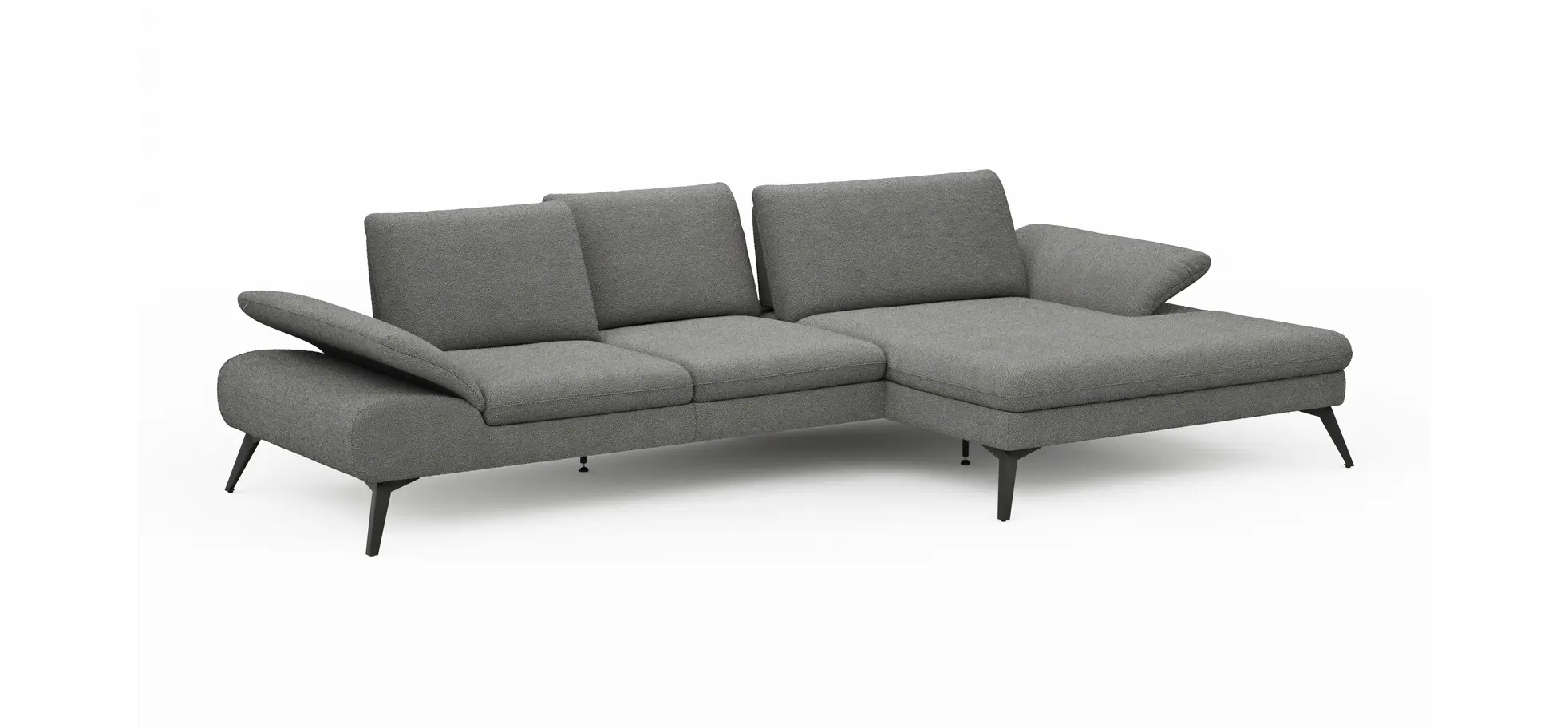 Ecksofa Collina - 2,5-Sitzer, Longchair rechts inkl. Sitztiefen- u. Armlehehnenverstellung, Stoff, Dunkelgrau