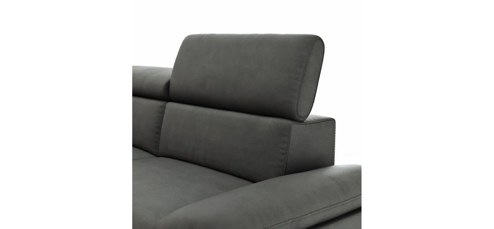 Ecksofa Felipa - Longchair links mit 2,5-Sitzer inkl. Kopfteil verstellbar, Leder, Grau