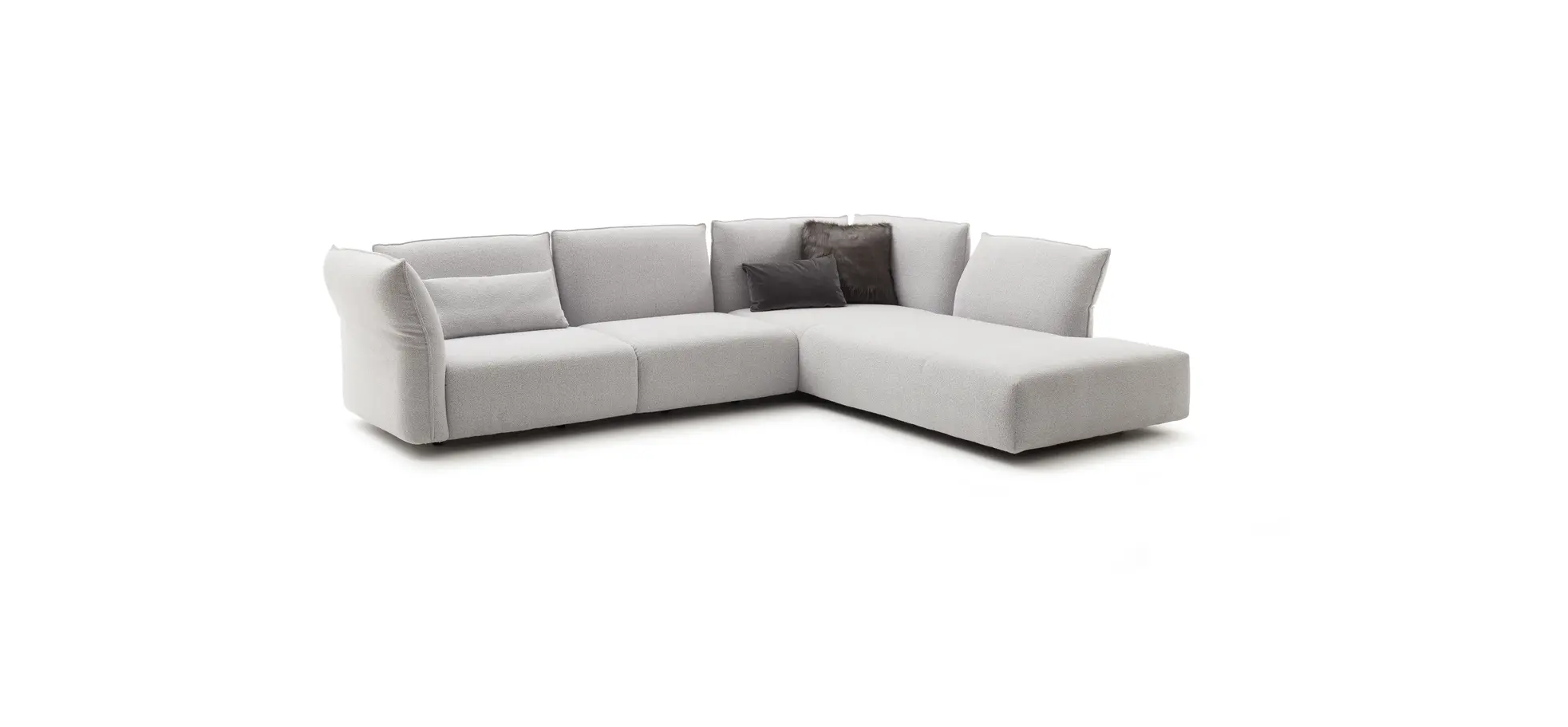 Ecksofa Motone - 2,5-Sitzer mit Ecke rechts, Stoff, Hellgrau