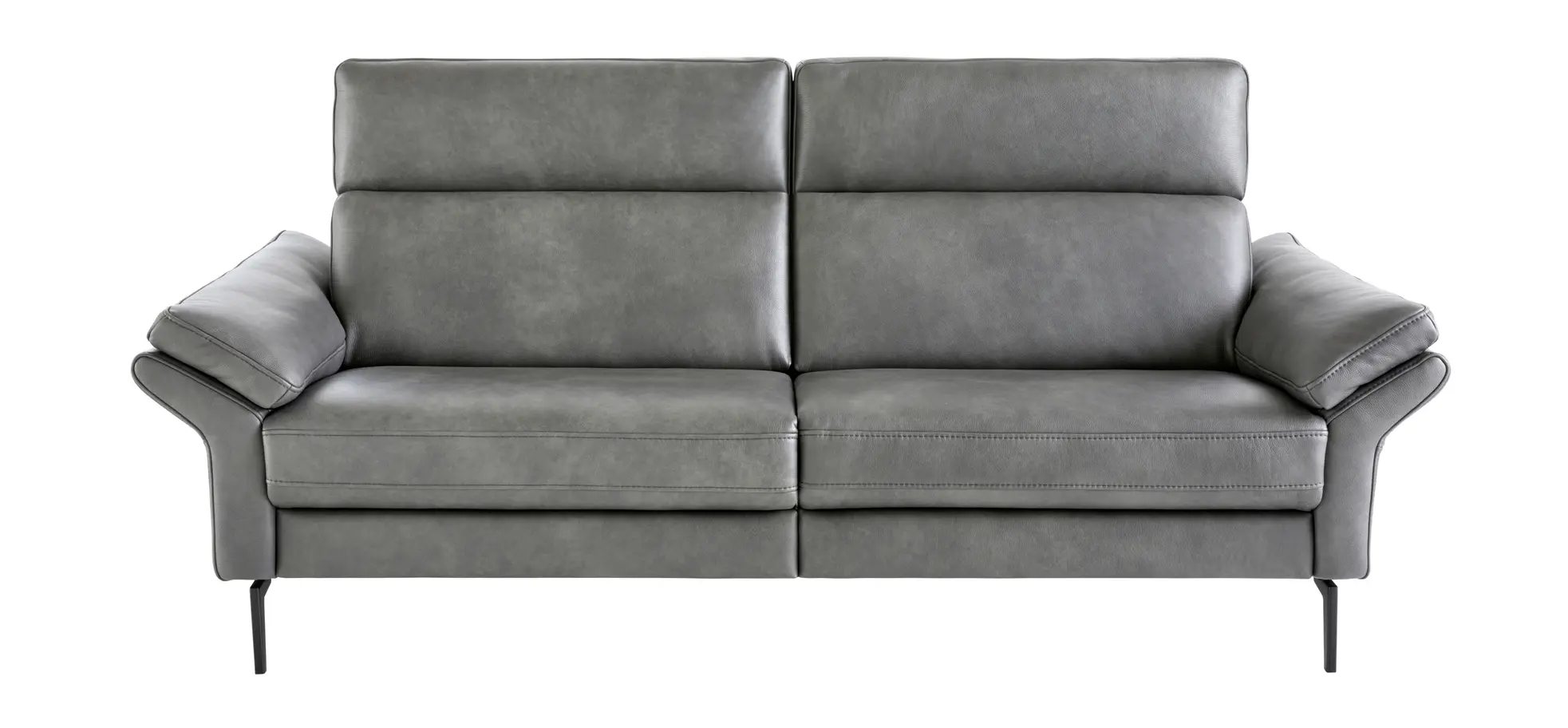 Sofa Atella - 3-Sitzer, inklusive Kopfteilverstellung, Leder, Anthrazit 3028985