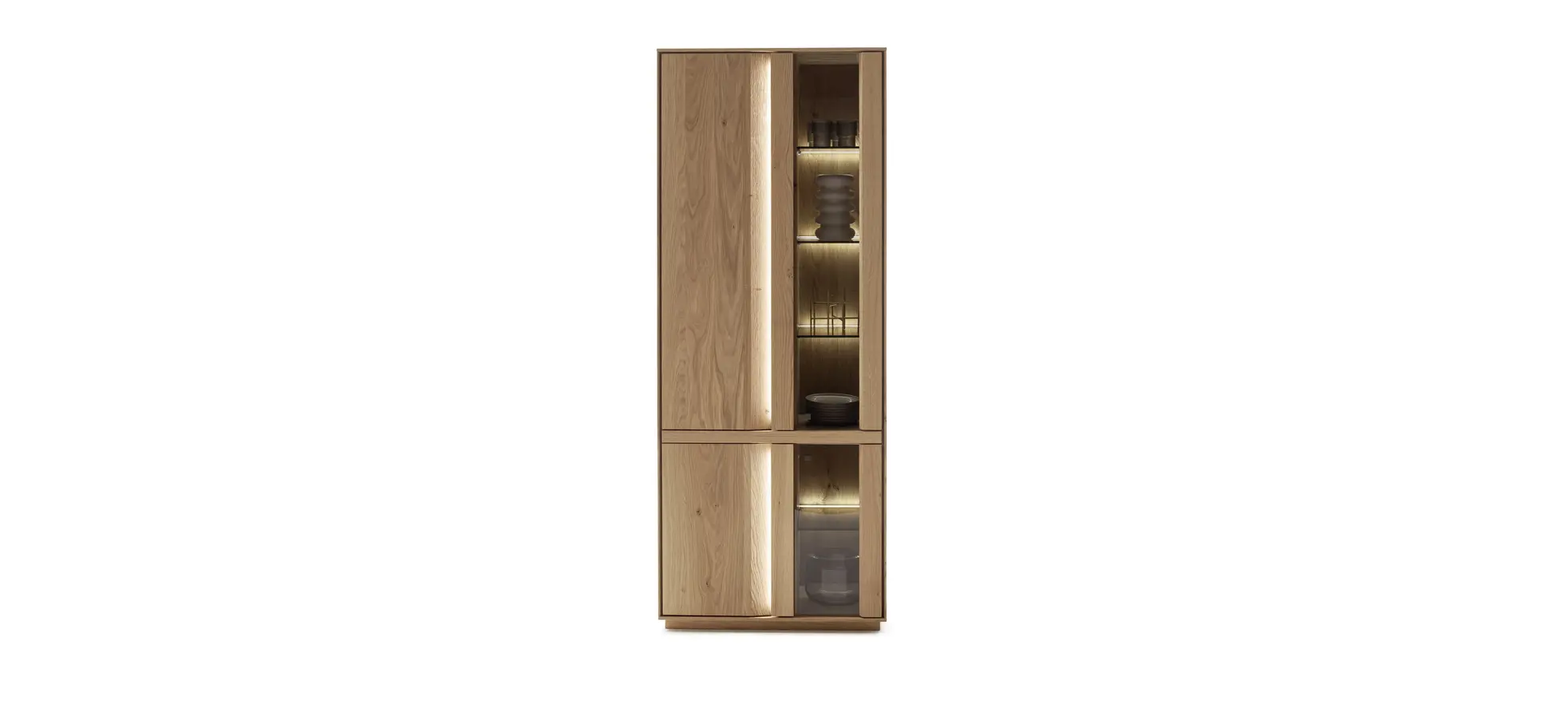Vitrine Due Viso - inkl. Beleuchtung, BHT ca. 78x200x40 cm, Wildeiche massiv, geölt
