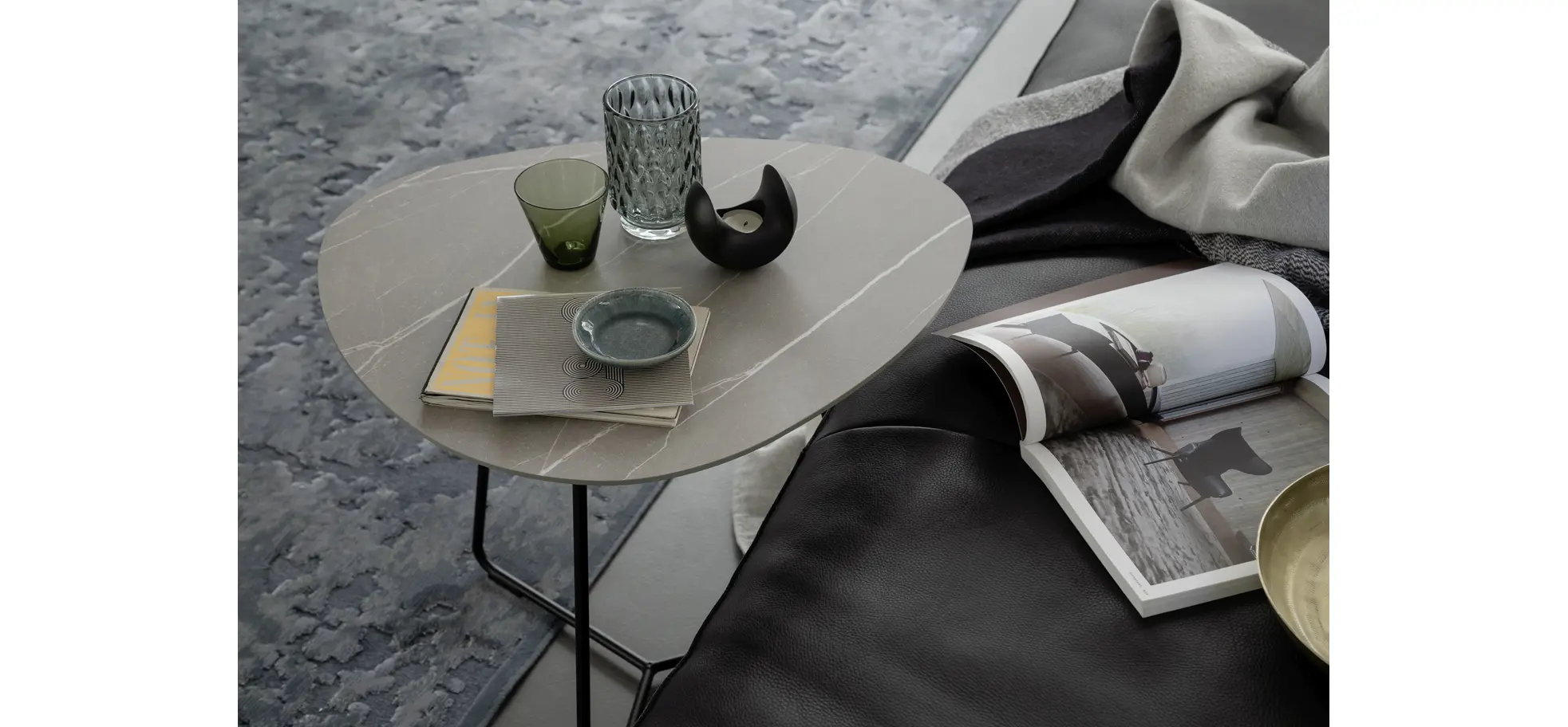 Ecktisch Fano - LBH ca. 59x50x50 cm, HPL Laminat, Granit