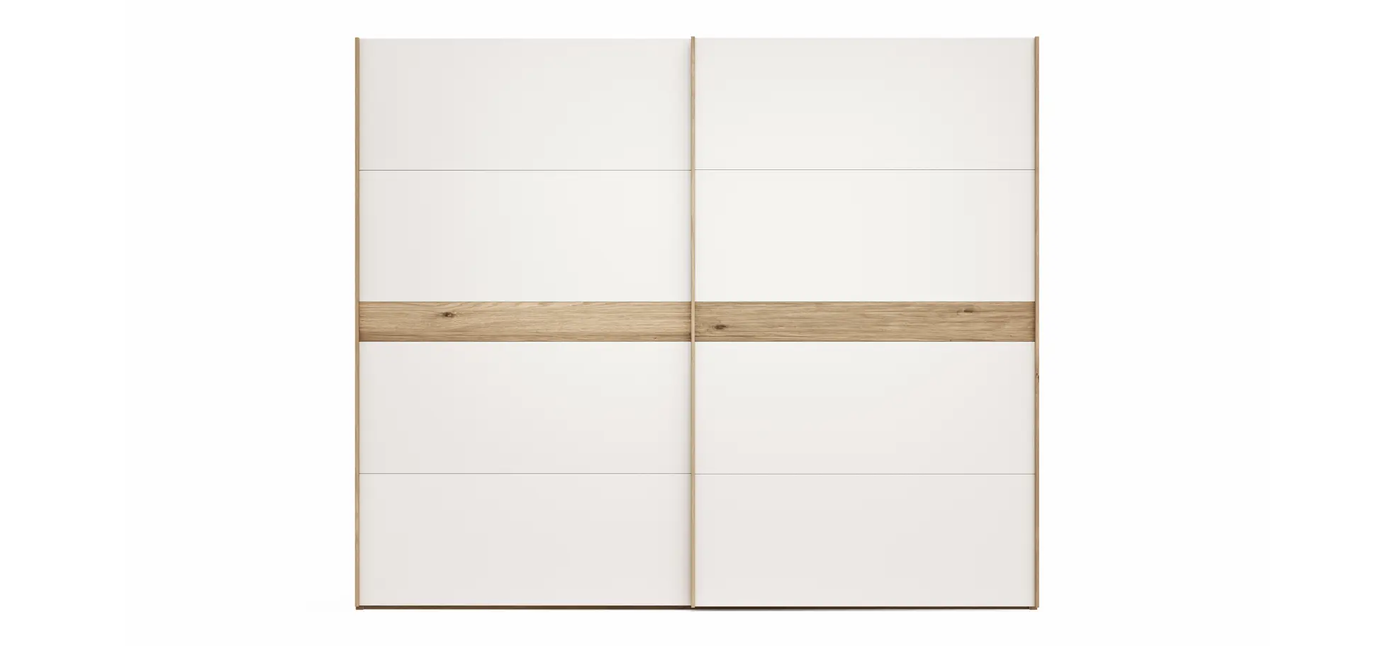 Schwebetürenschrank Viana - B ca. 271 cm, Lack, Weiß, Riffholz, Balkeneiche