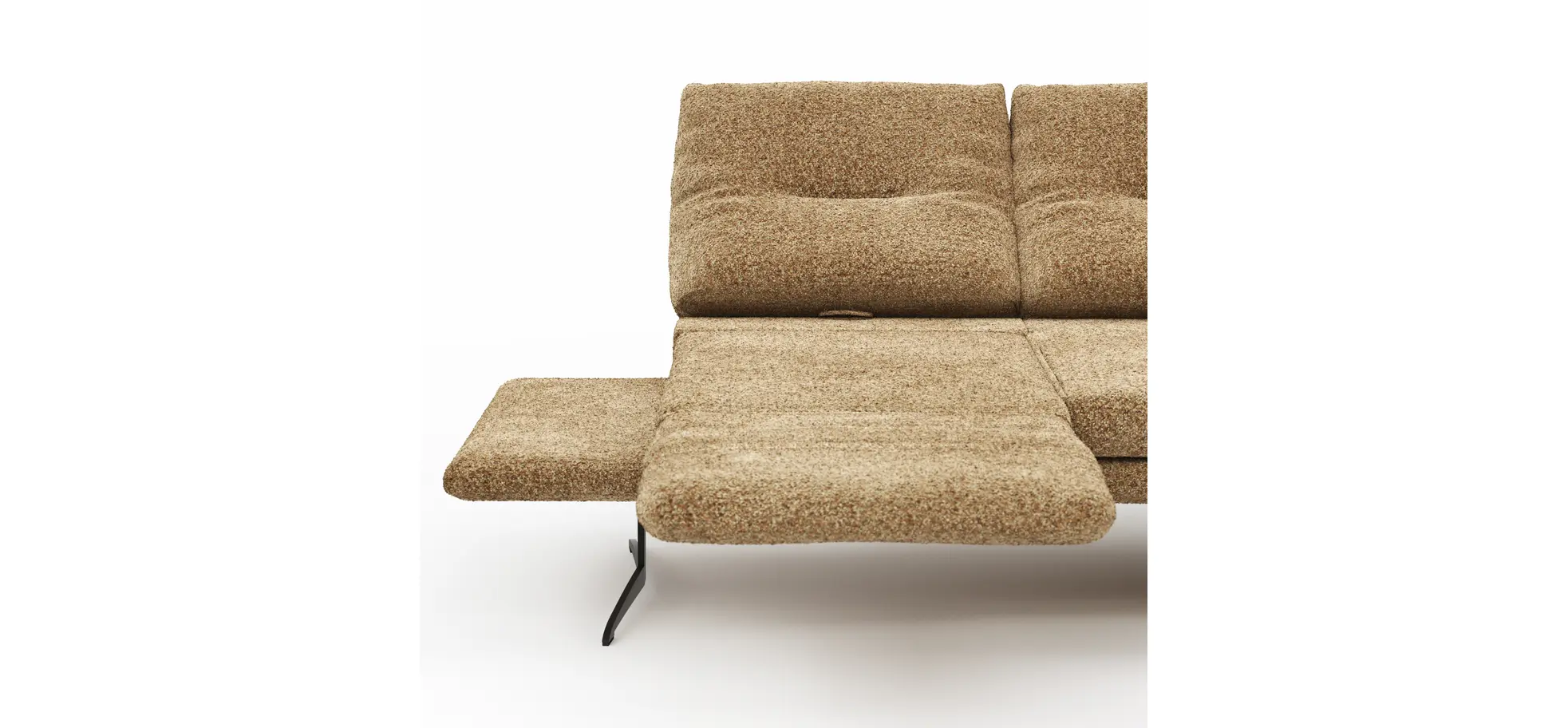 Ecksofa Lucero 2.0 - 2-Sitzer mit Longchair rechts inkl. Sitztiefenverstellung, Drehsitz und Sitztiefe verstellbar, Stoff, Cognac