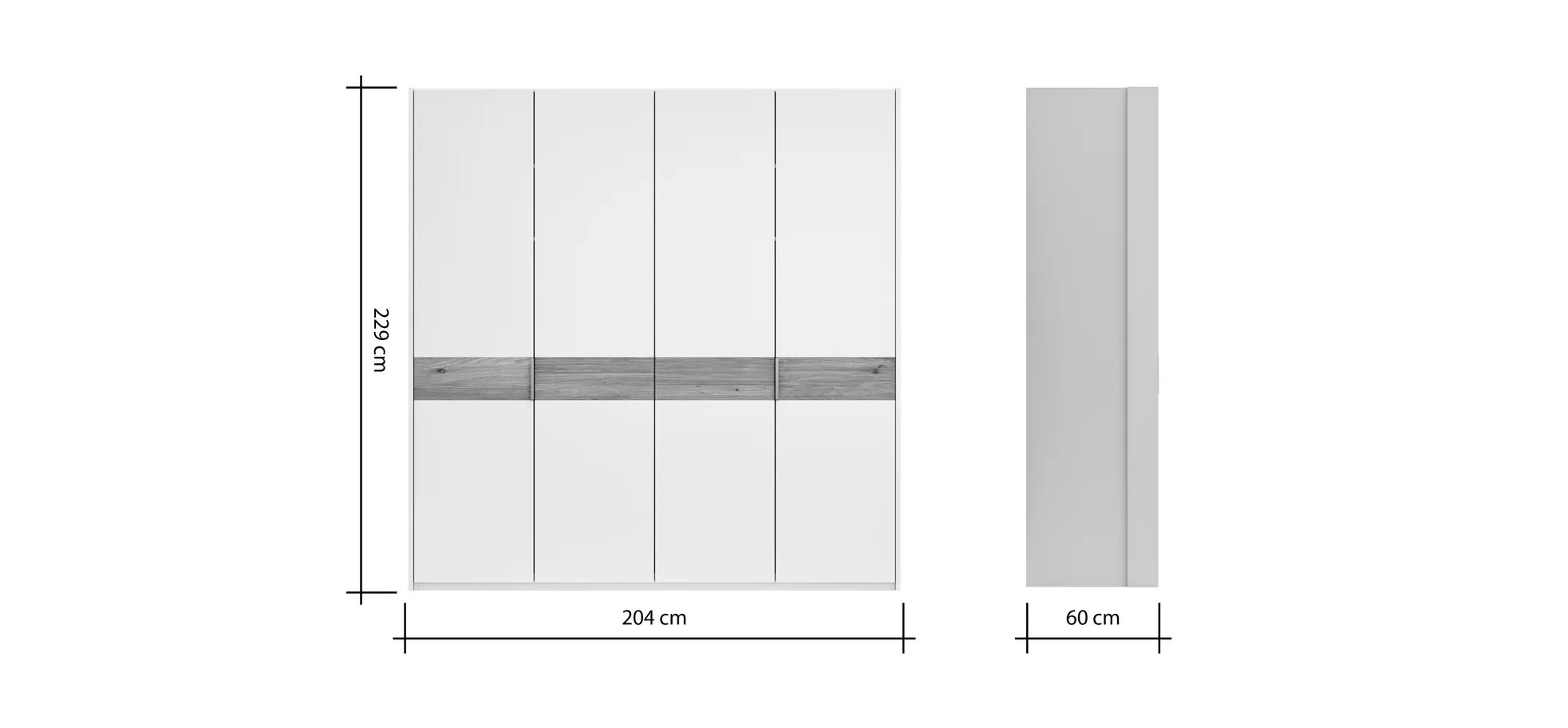 Drehtürenschrank Viana - B ca. 204 cm, Lack, Weiß, Riffholz, Wildeiche