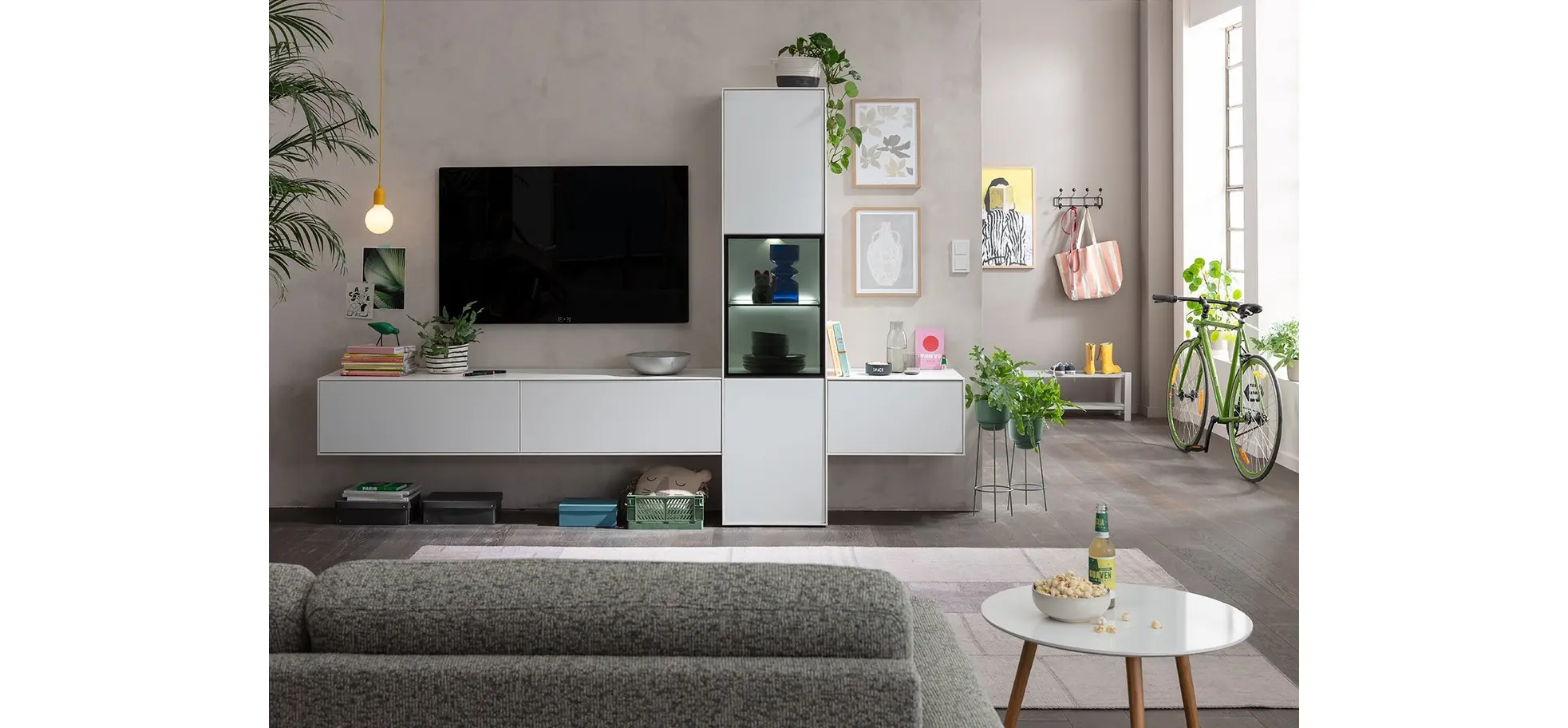 Wohnwand Medio - inkl. Beleuchtung, Lack, Weiß