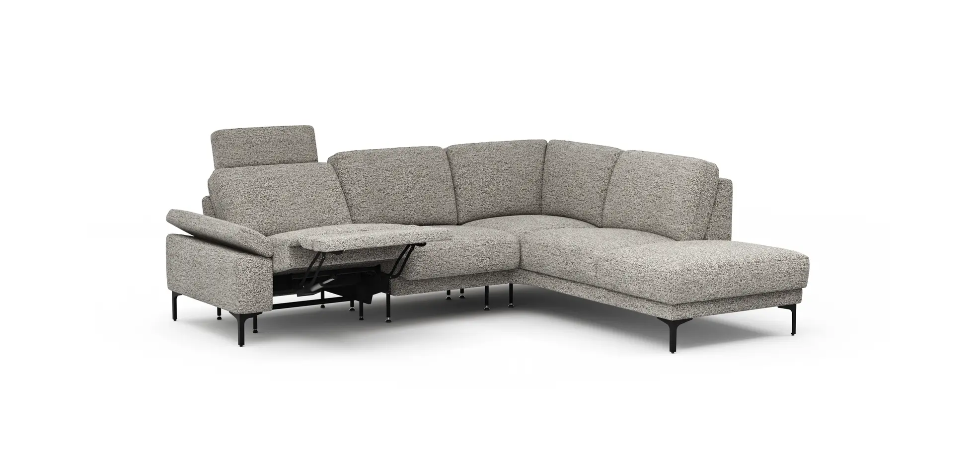 Ecksofa Matero - 2-Sitzer mit Ecke rechts inkl. Relaxfunktion motorisch und Sitzvorzug, Stoff, Graubeige