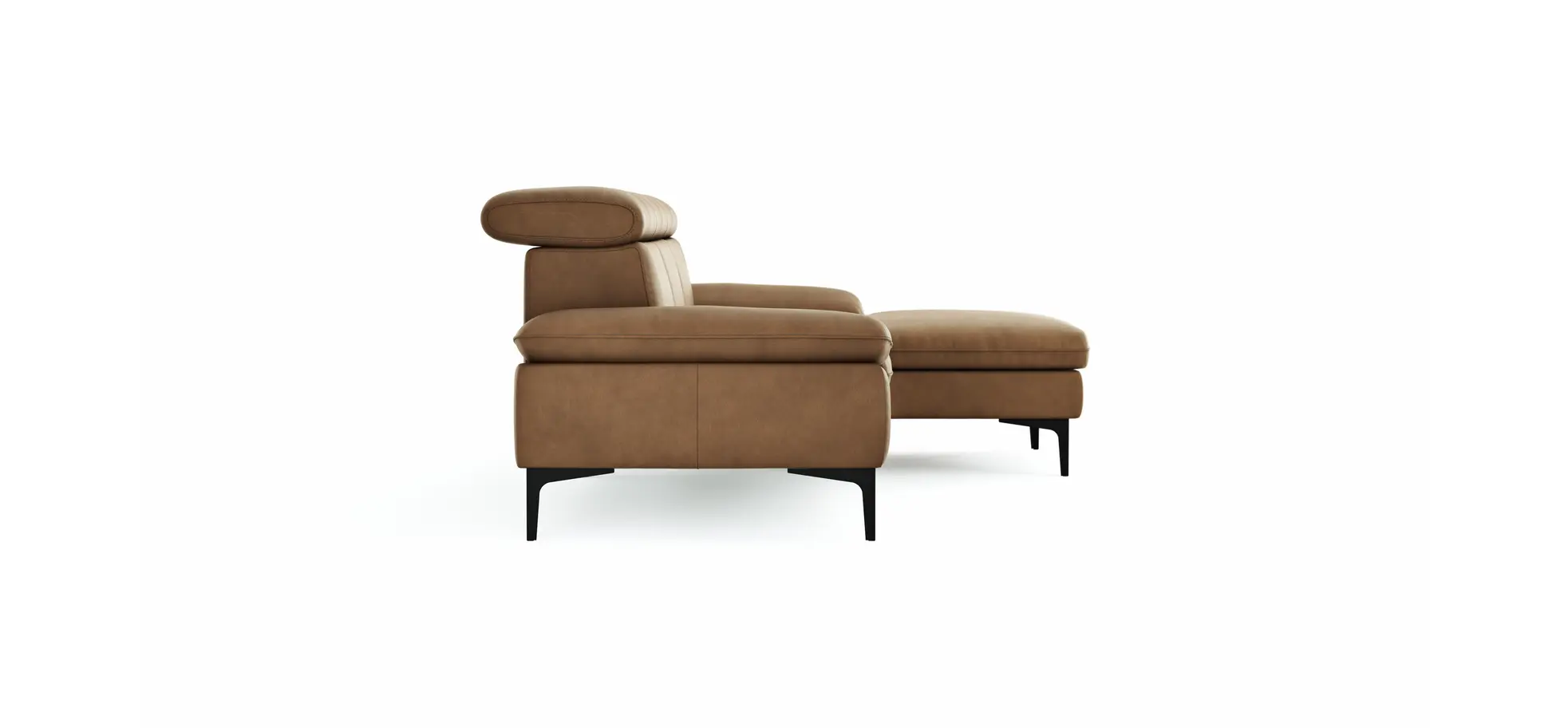 Ecksofa Felipa - 2,5-Sitzer mit Longchair rechts inkl. Kopfteil verstellbar, Leder, Cognac