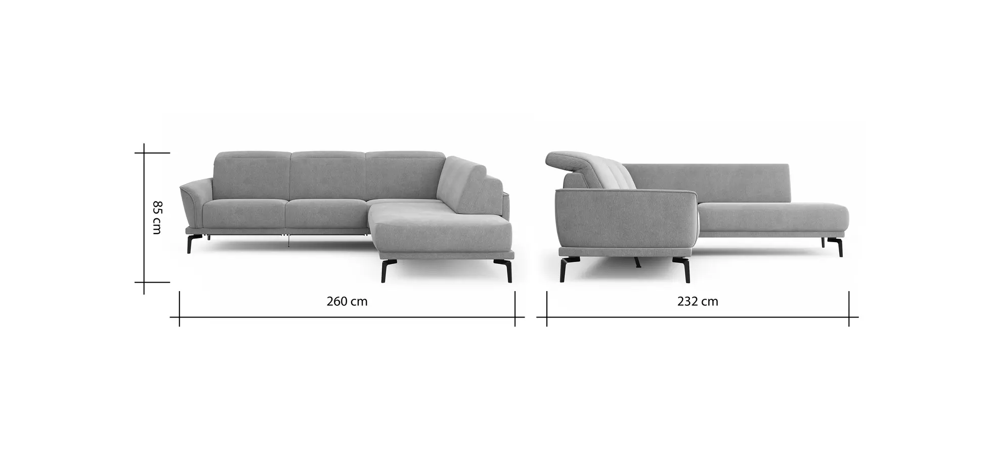 Ecksofa Amadena - 2-Sitzer mit Ecke rechts inkl. Relaxfunktion motorisch, Sitzvorzug und Kopfteilverstellung, Stoff, Creme