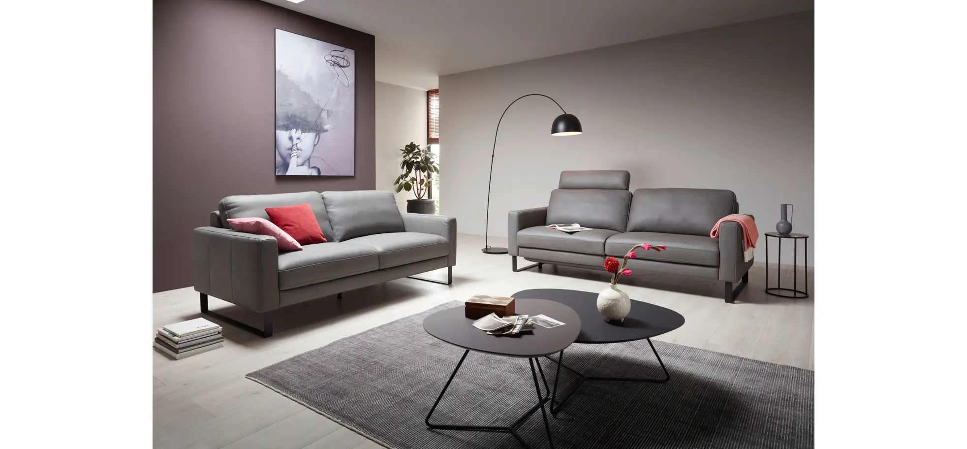 Sofa Enna - 3-Sitzer, Leder, Grau