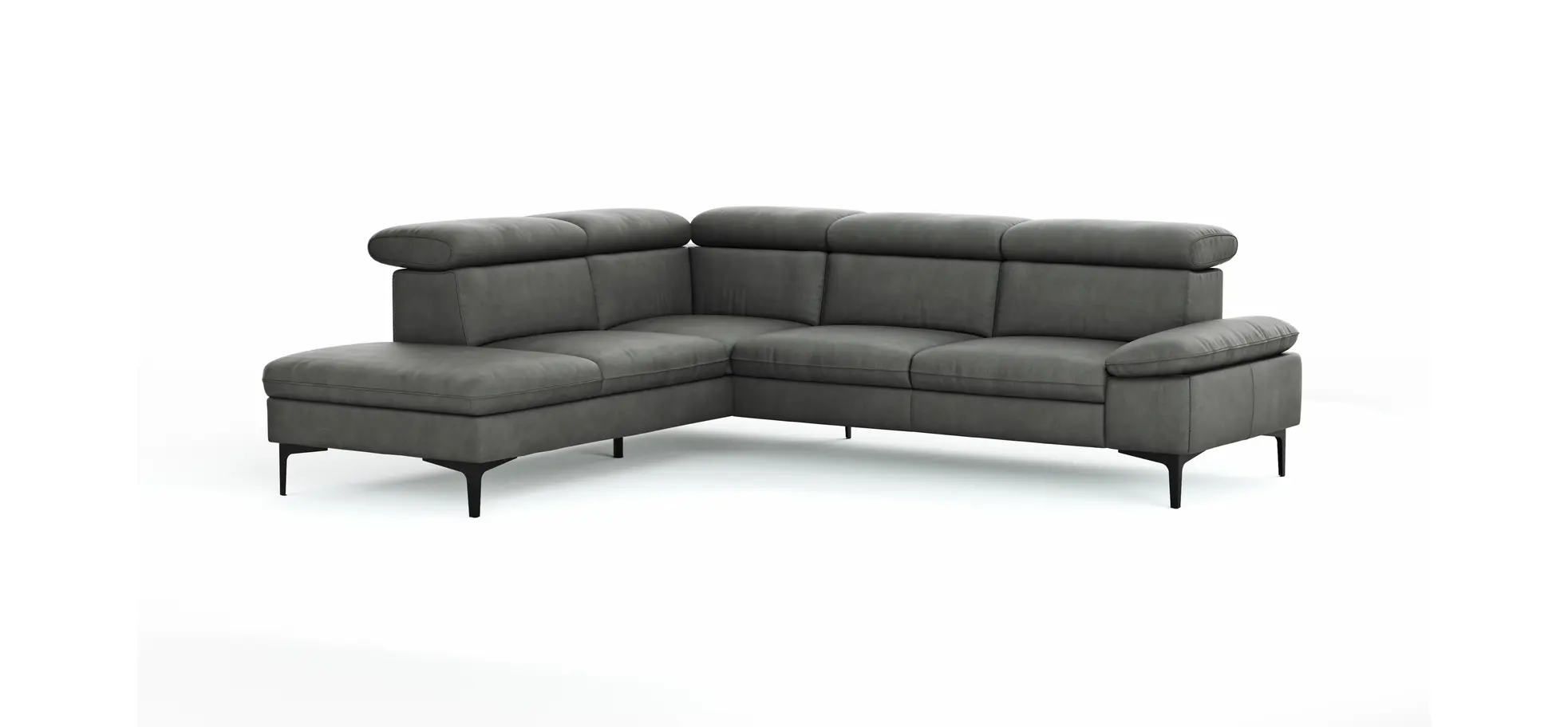 Ecksofa Felipa - Ecke links mit 2,5-Sitzer inkl. Kopfteil verstellbar, Leder, Grau