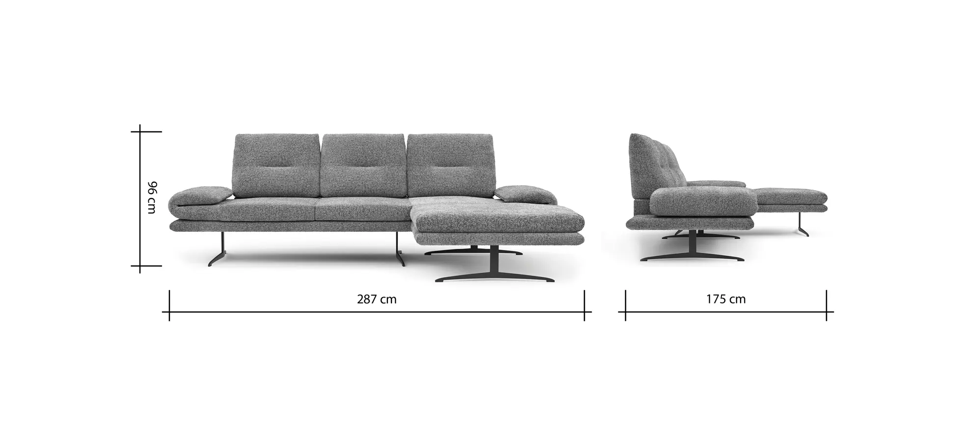 Ecksofa Lucero 2.0 - 2-Sitzer mit Longchair rechts inkl. Sitztiefenverstellung, Drehsitz und Sitztiefe verstellbar, Stoff, Cognac