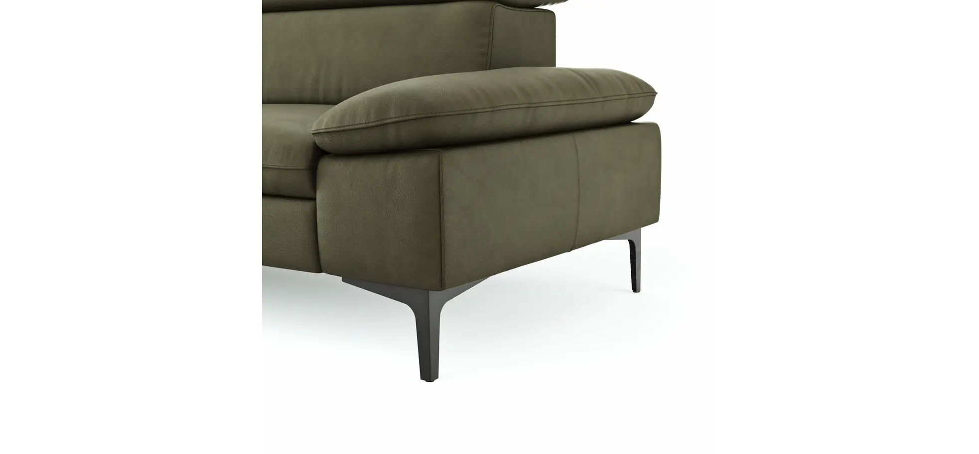 Ecksofa Felipa - Longchair links mit 2,5-Sitzer inkl. Kopfteil verstellbar, Leder, Olive