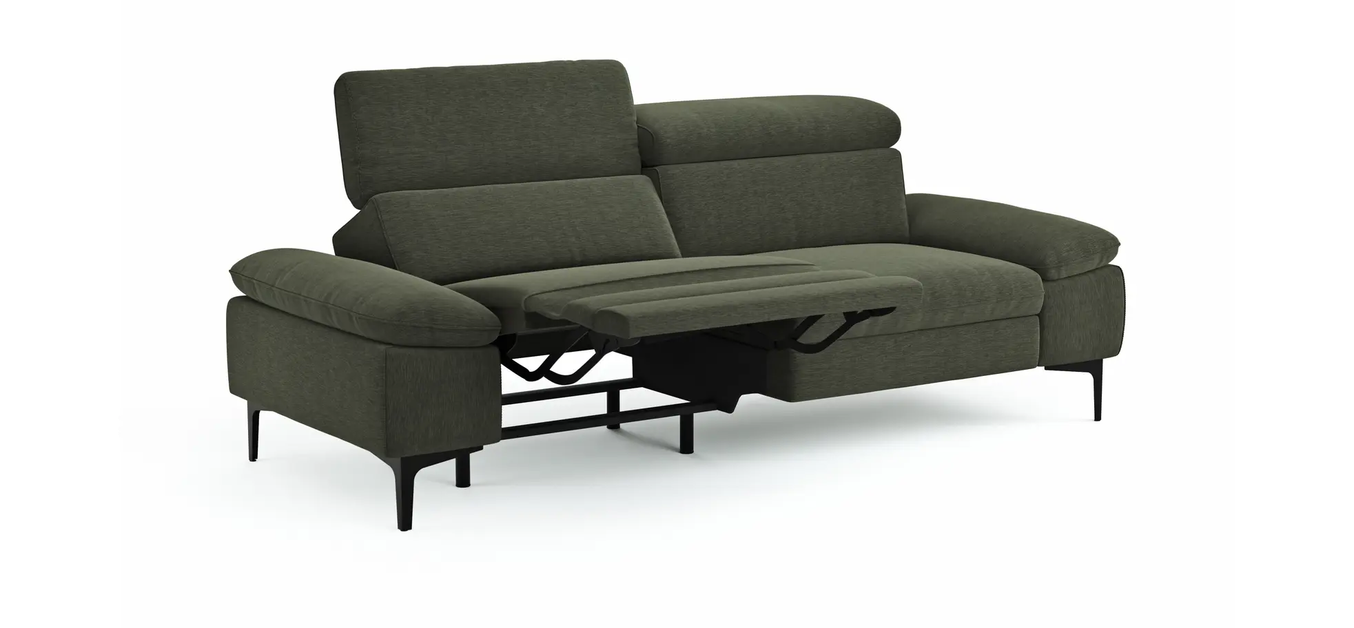 Sofa Felipa - 3-Sitzer inkl. Relaxfunktion (motorisch) und Kopfteil verstellbar, Stoff, Dunkelgrün