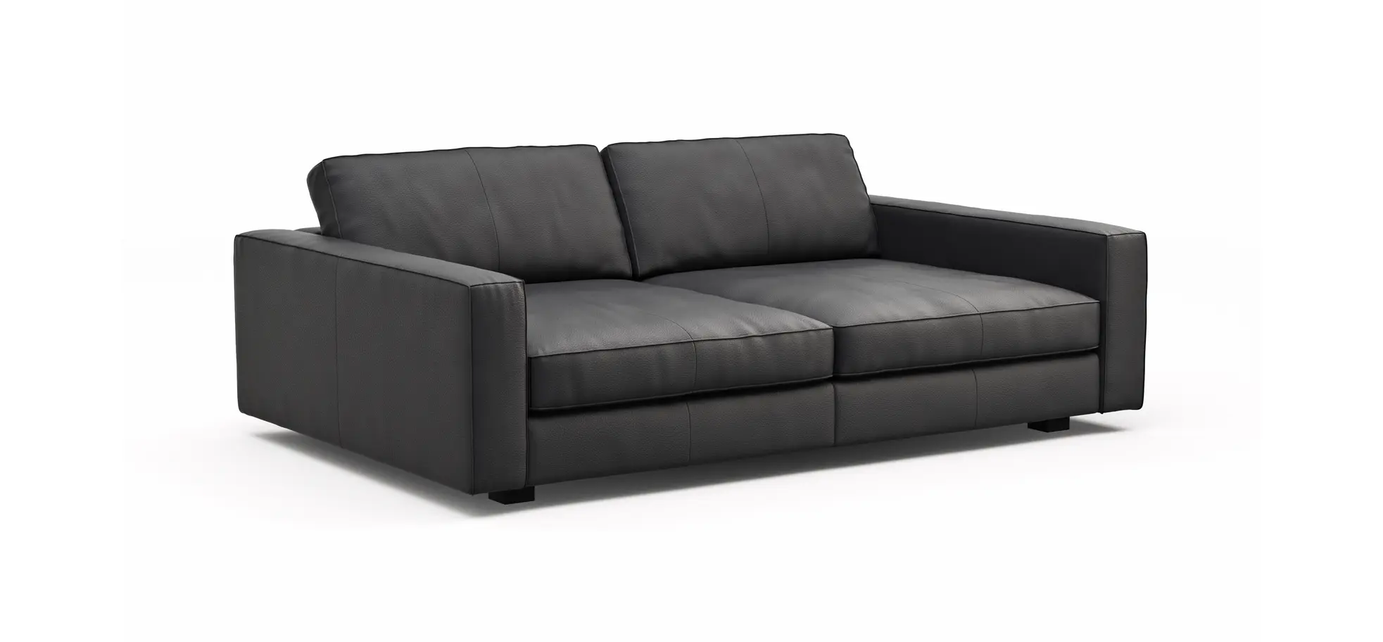 Sofa Aprino 2 - 3,5-Sitzer XXL, Dickleder, Schwarz, Armlehne Block schmal