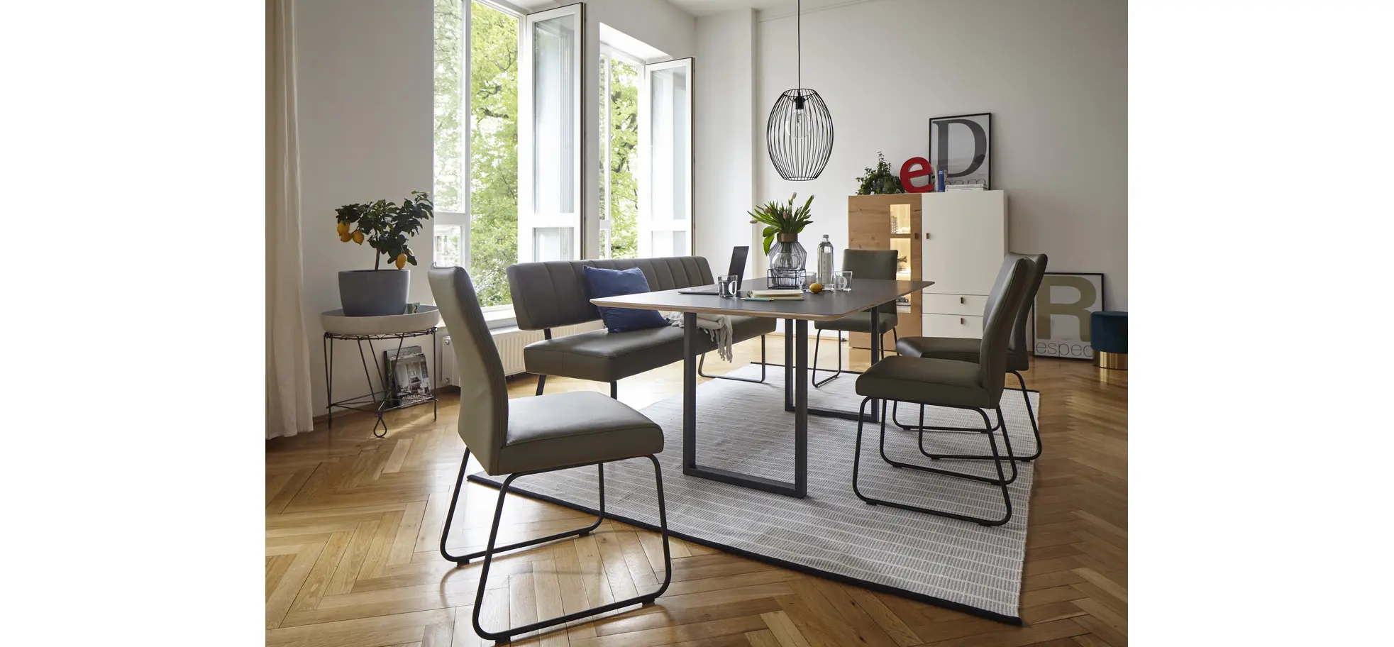 Polsterbank Carmelo - Breite ca. 163cm, Leder, Olive