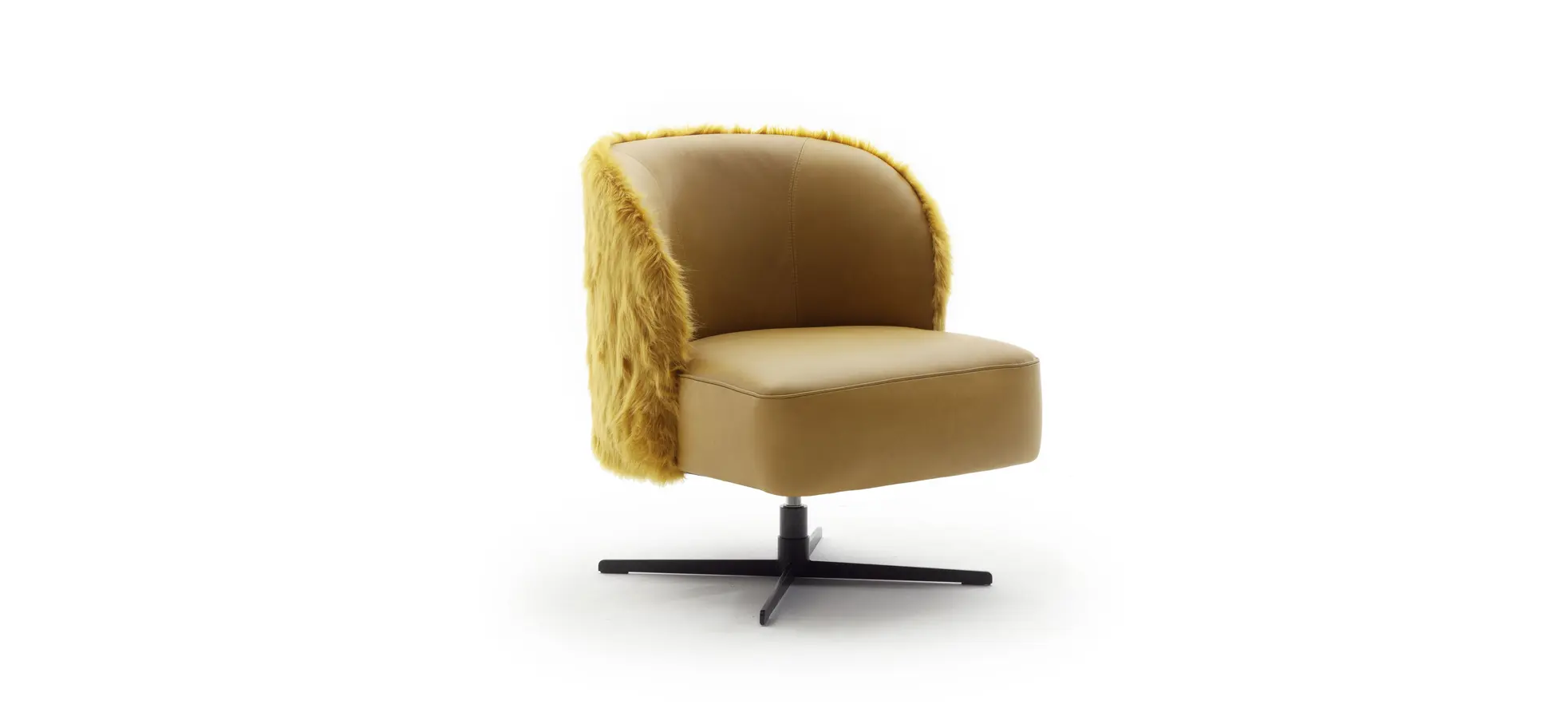 Sessel Cuneo - drehbar, Leder Kurkuma, Stoff, Gold 114966