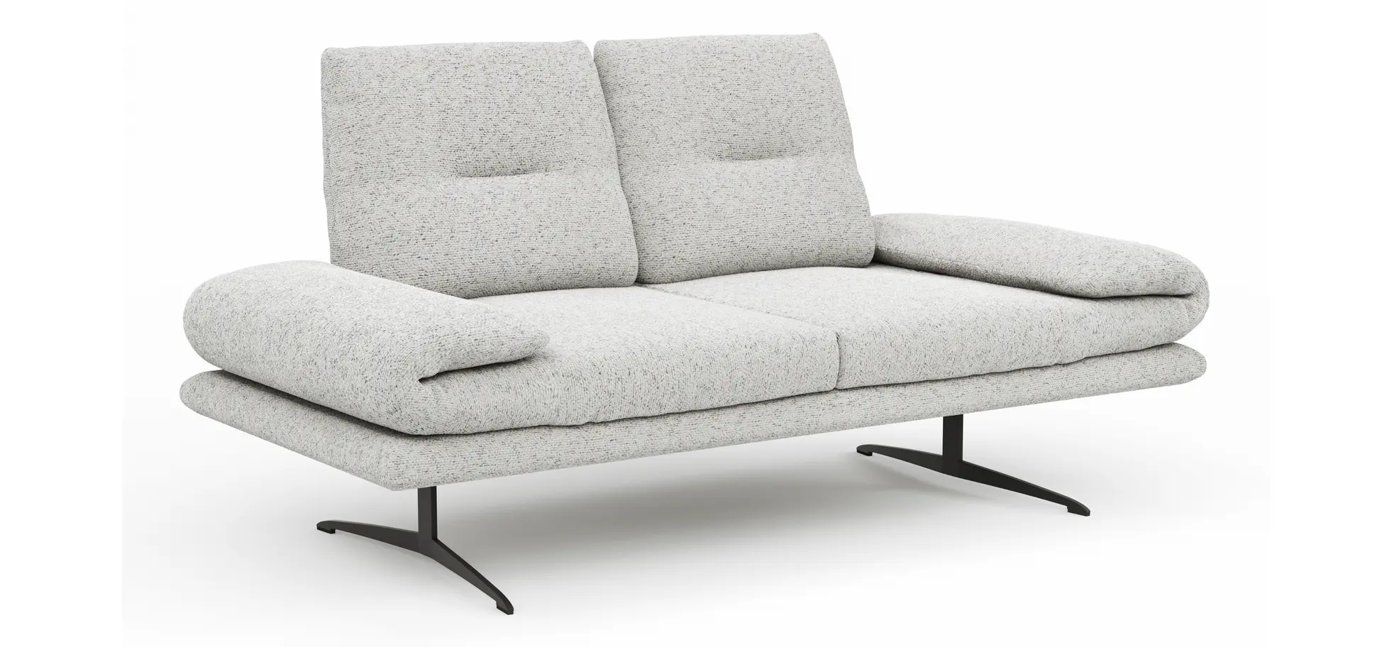 Sofa Lucero 2.0 - 2-Sitzer klein inkl. Drehsitz, Rollout-Armlehne und Sitztiefe verstellbar, Stoff, Offwhite