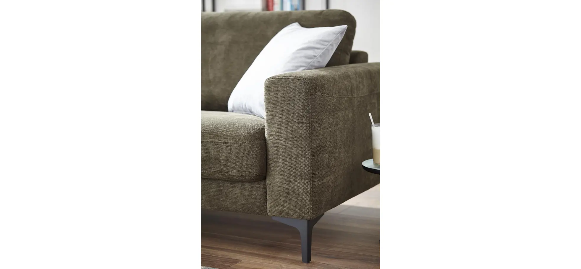 Ecksofa Oviedo - 1,5-Sitzer mit Longchair rechts, Stoff, Braungrün