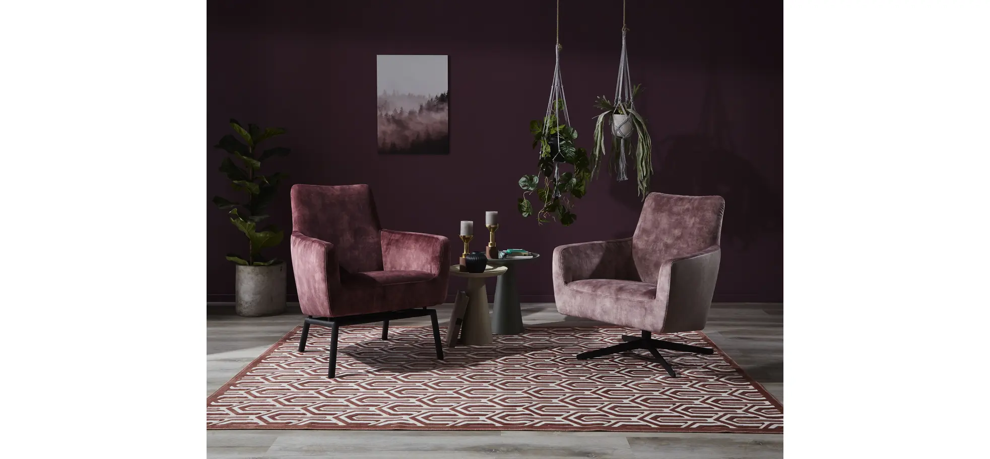 Drehsessel Matina - Größe M, Leder&Stoff, Dunkelbraun, Mauve