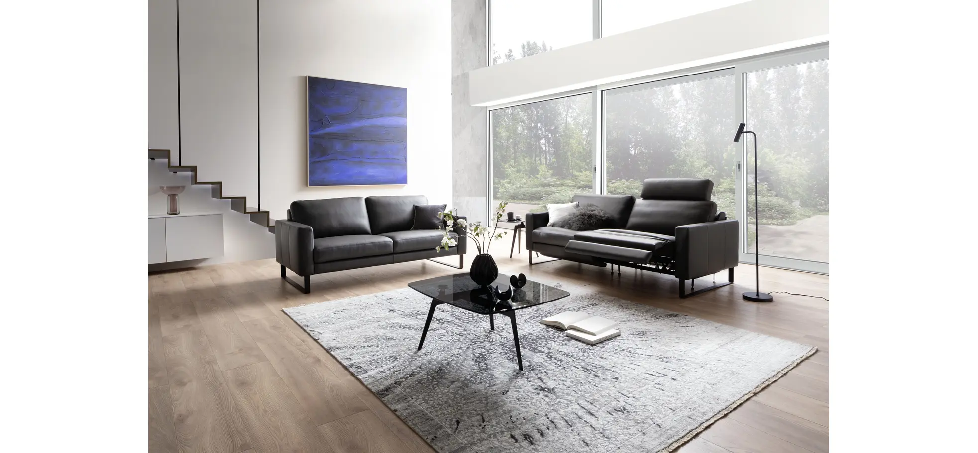 Sofa Enna - 3,5-Sitzer inklusive Relaxfunktion (motorisch), links und rechts, Leder, Anthrazit