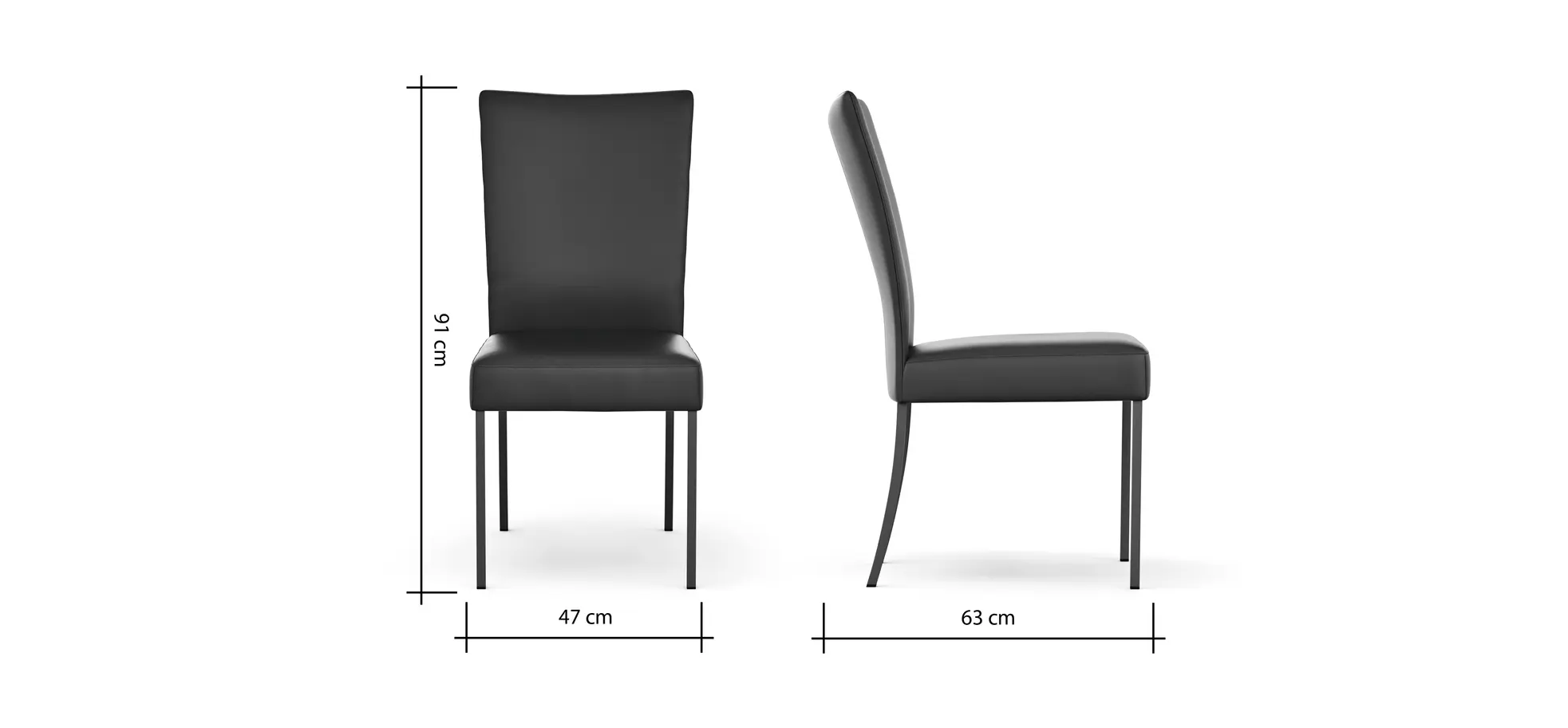 Stuhl Penthouse - Leder, Schwarz, 4 Fuß, Metall, Schwarz