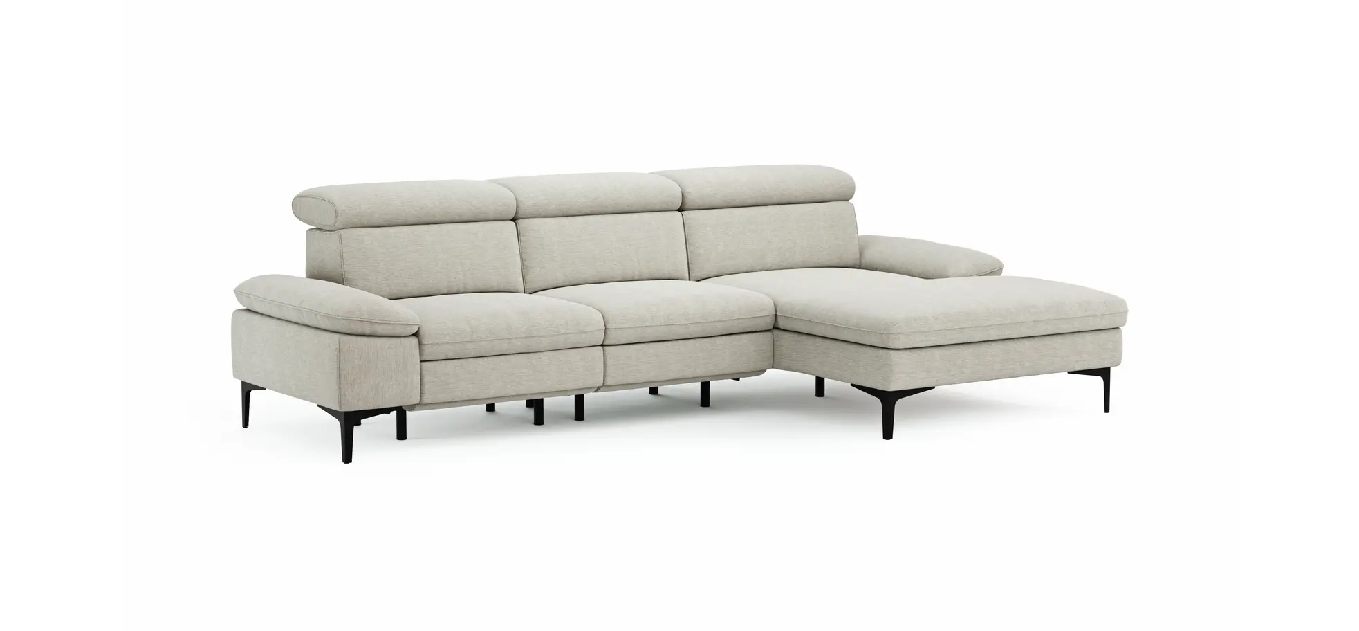 Ecksofa Felipa - 2,5-Sitzer mit Longchair rechts inkl. Armlehne verstellbar und Rückenlehne/Sitztiefe verstellbar (motorisch), Stoff, Natur