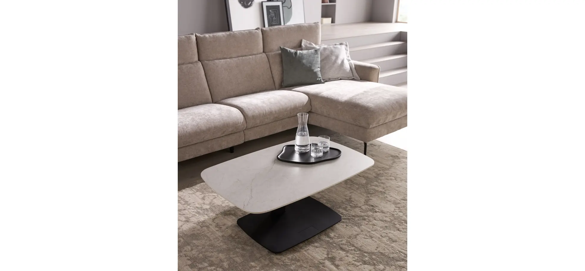 Couchtisch Camas - LBH ca. 100x65x42 cm, Keramik, Creme