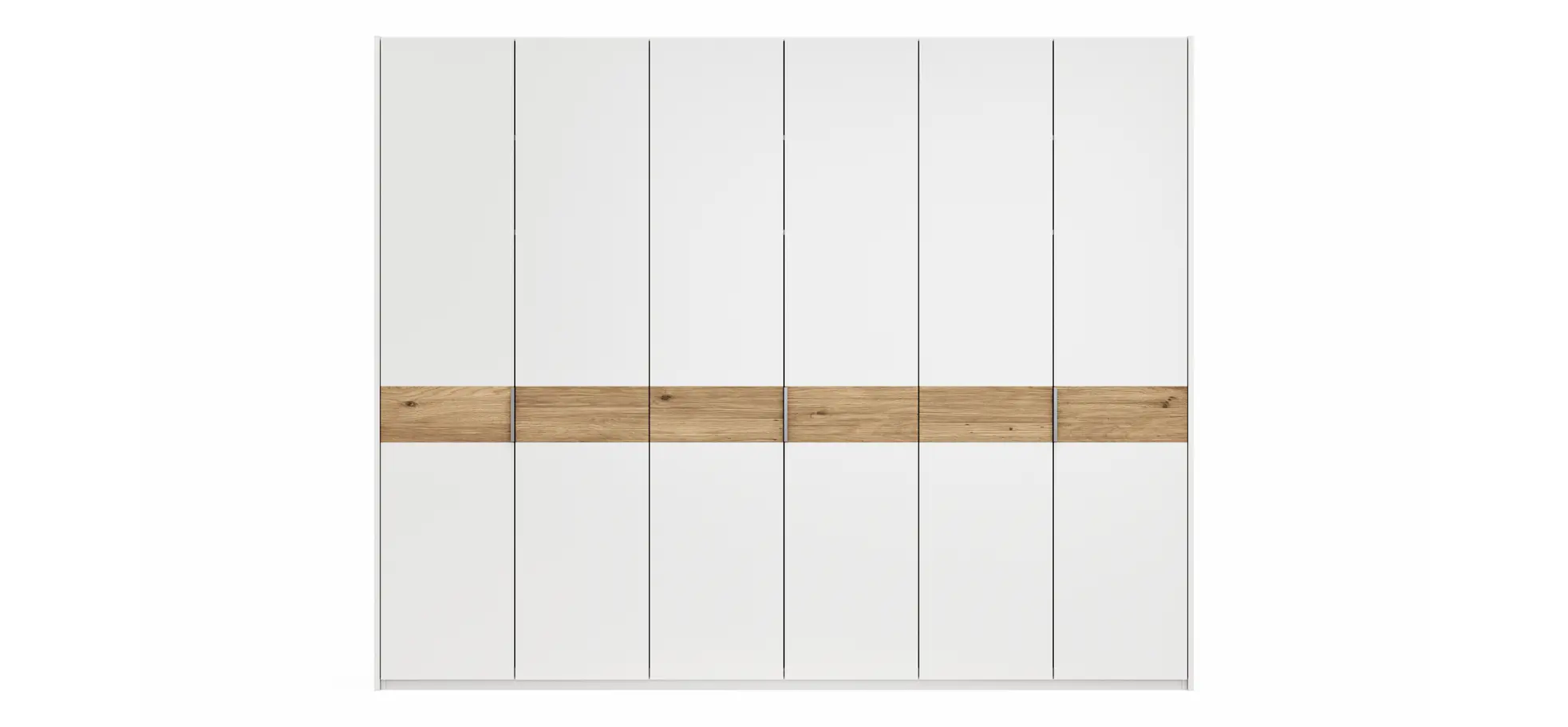 Drehtürenschrank Viana - B ca. 303 cm, Lack, Weiß, Riffholz, Wildeiche