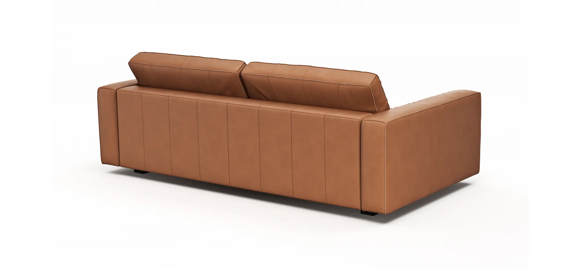 Sofa Aprino 2 - 3,5-Sitzer L, Dickleder, Cognac, Armlehne Block schmal