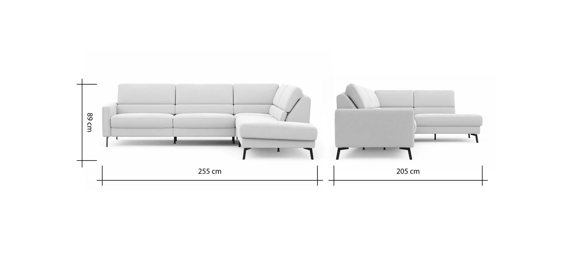 Ecksofa Valera - 3-Sitzer mit Ecke rechts inkl. Rückenlehne verstellbar, Stoff, Natur