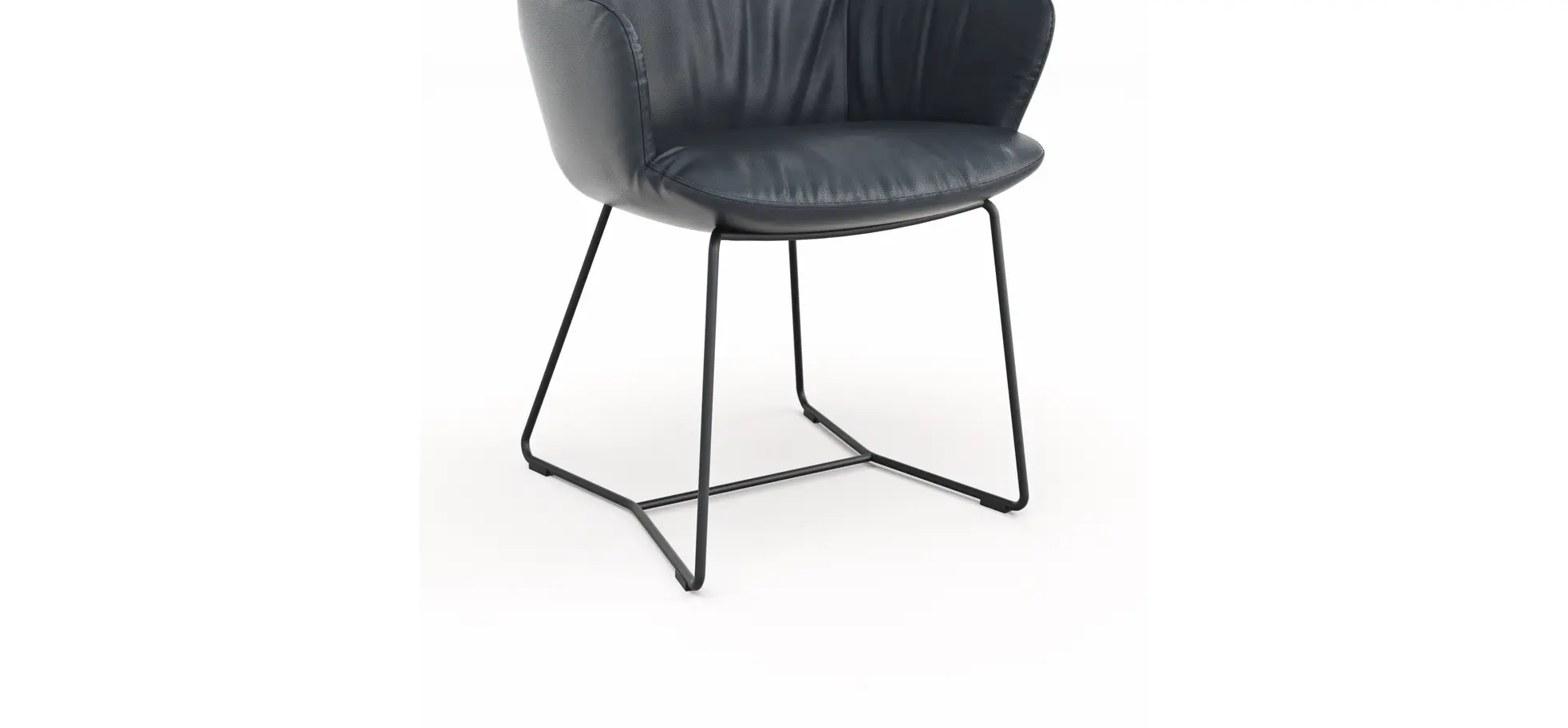 Armlehnstuhl Pegara - Leder, Dunkelblau