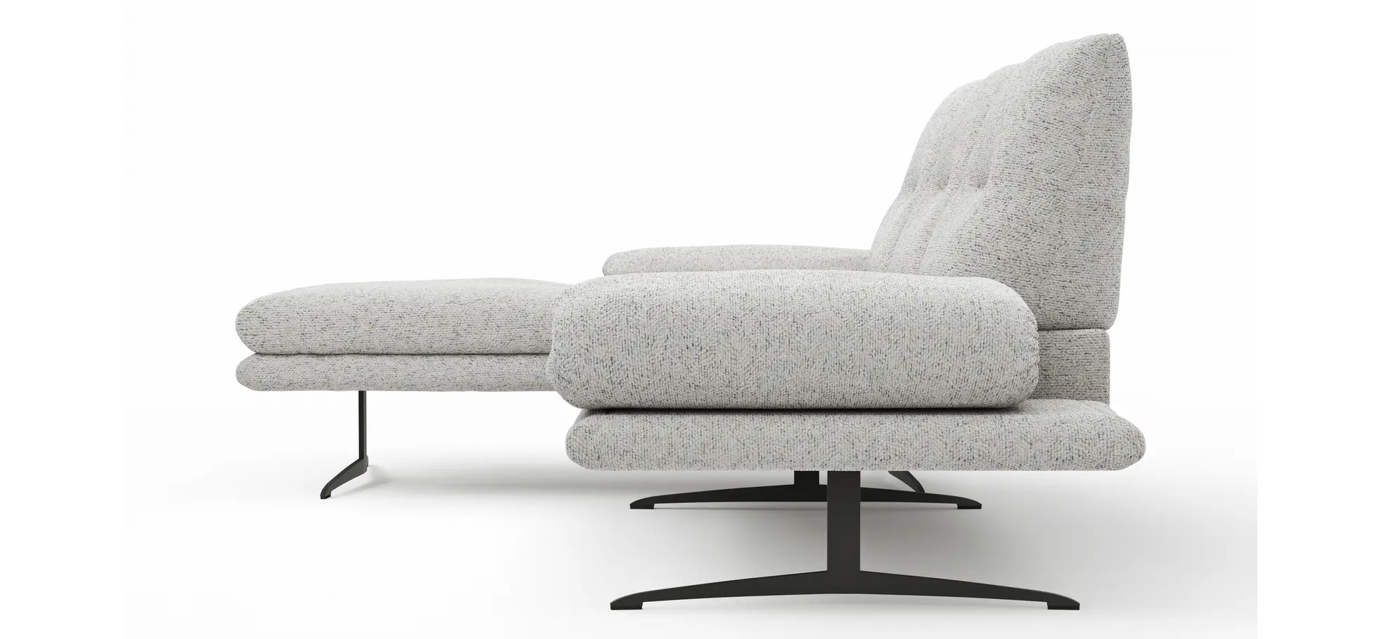 Ecksofa Lucero 2.0 - Longchair mit 2-Sitzer rechts inkl. Sitztiefenverstellung, Drehsitz und Sitztiefe verstellbar, Stoff, Offwhite