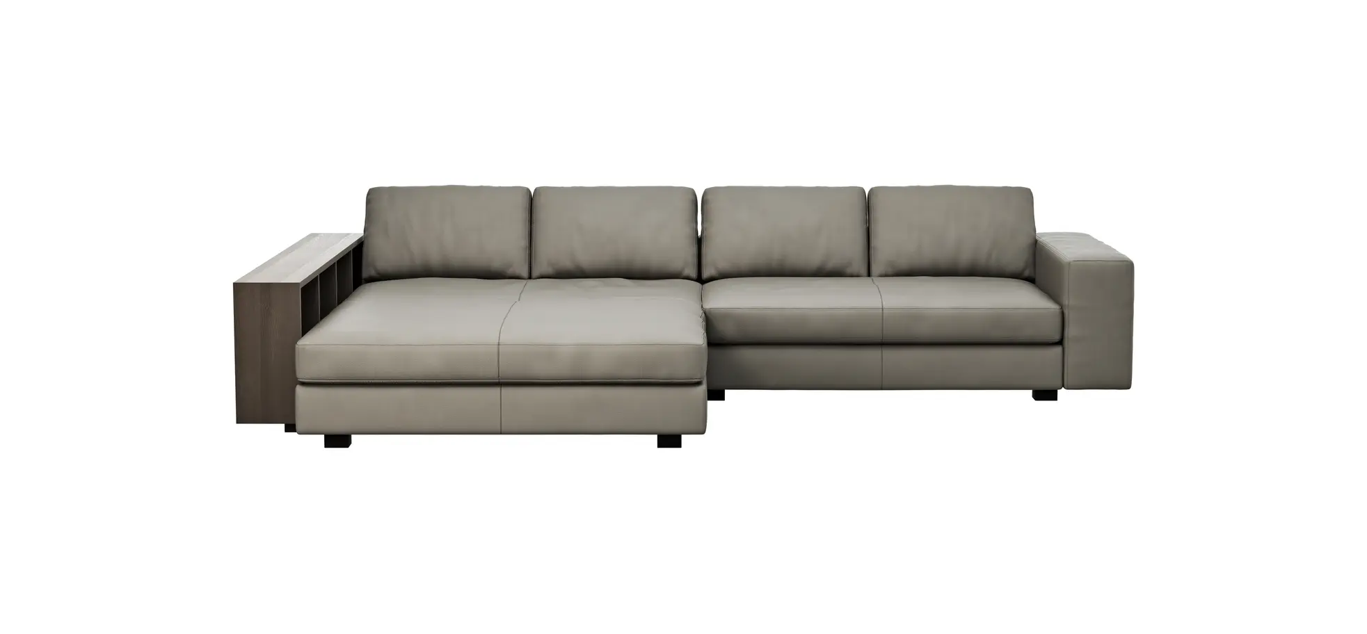 Ecksofa Aprino 1 - Longchair links mit 2,5-Sitzer, Leder, Grau 108112
