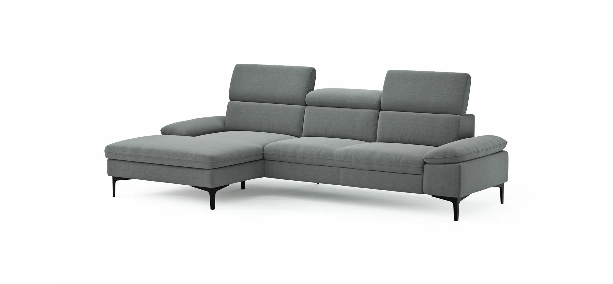 Ecksofa Felipa - Longchair links mit 2,5-Sitzer inkl. Kopfteil verstellbar, Stoff, Grau