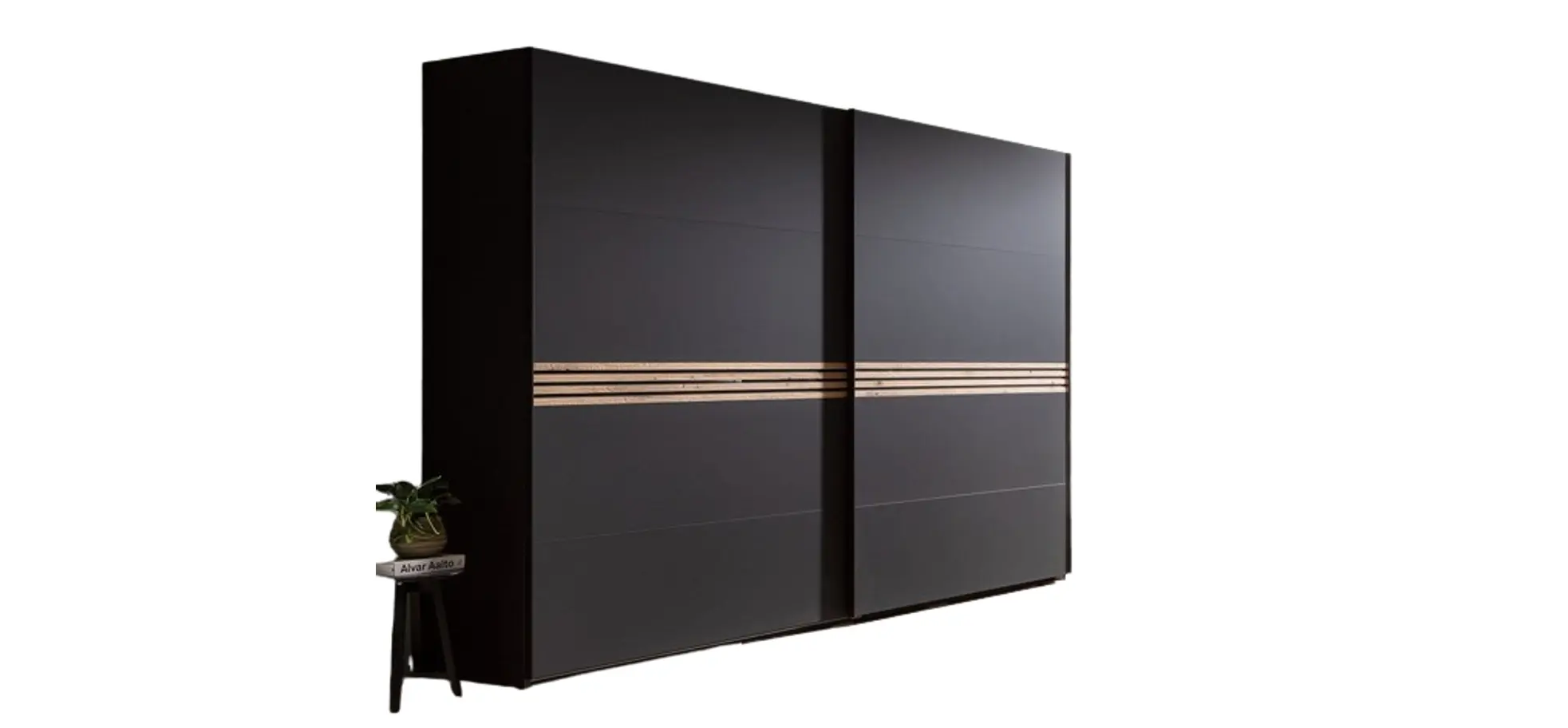 Schwebetürenschrank Viana - BHT ca. 300x230x68 cm, inkl. Passepartout und Beleuchtung, Anthrazit 200372