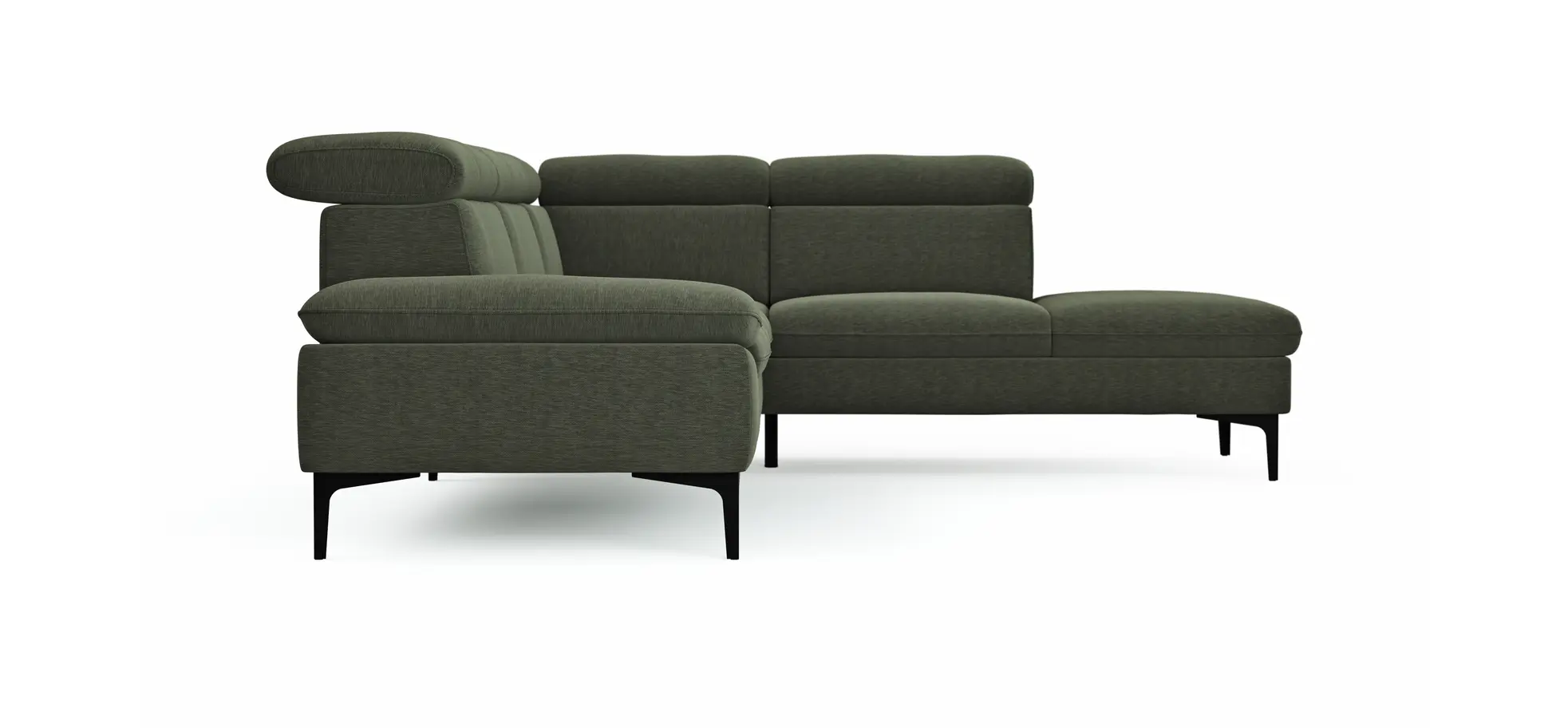 Ecksofa Felipa - 2,5-Sitzer mit Ecke rechts inkl. Kopfteil verstellbar, Stoff, Dunkelgrün