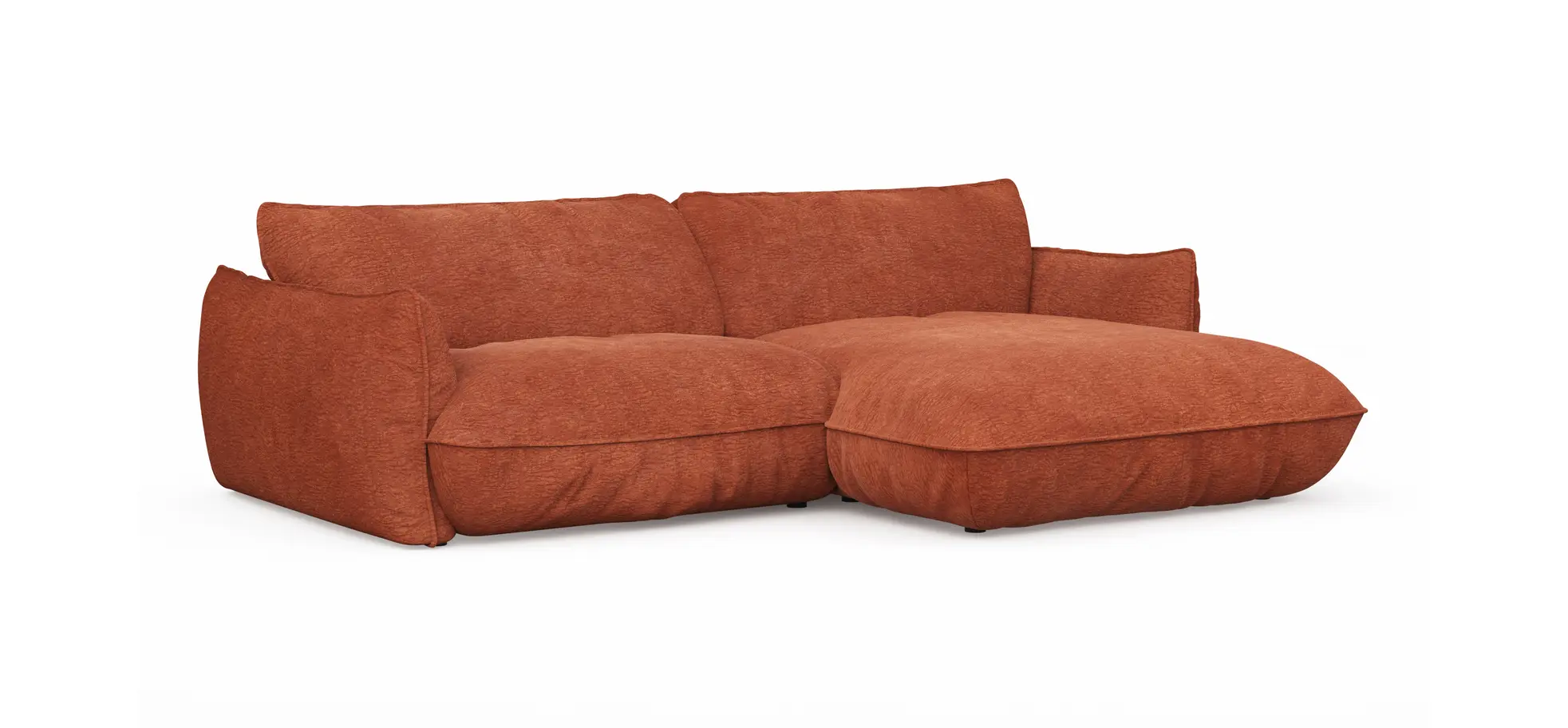 Ecksofa Fluffy - 2,5-Sitzer mit Longchair rechts inkl. Rückenlehne verstellbar, Stoff, Kupfer