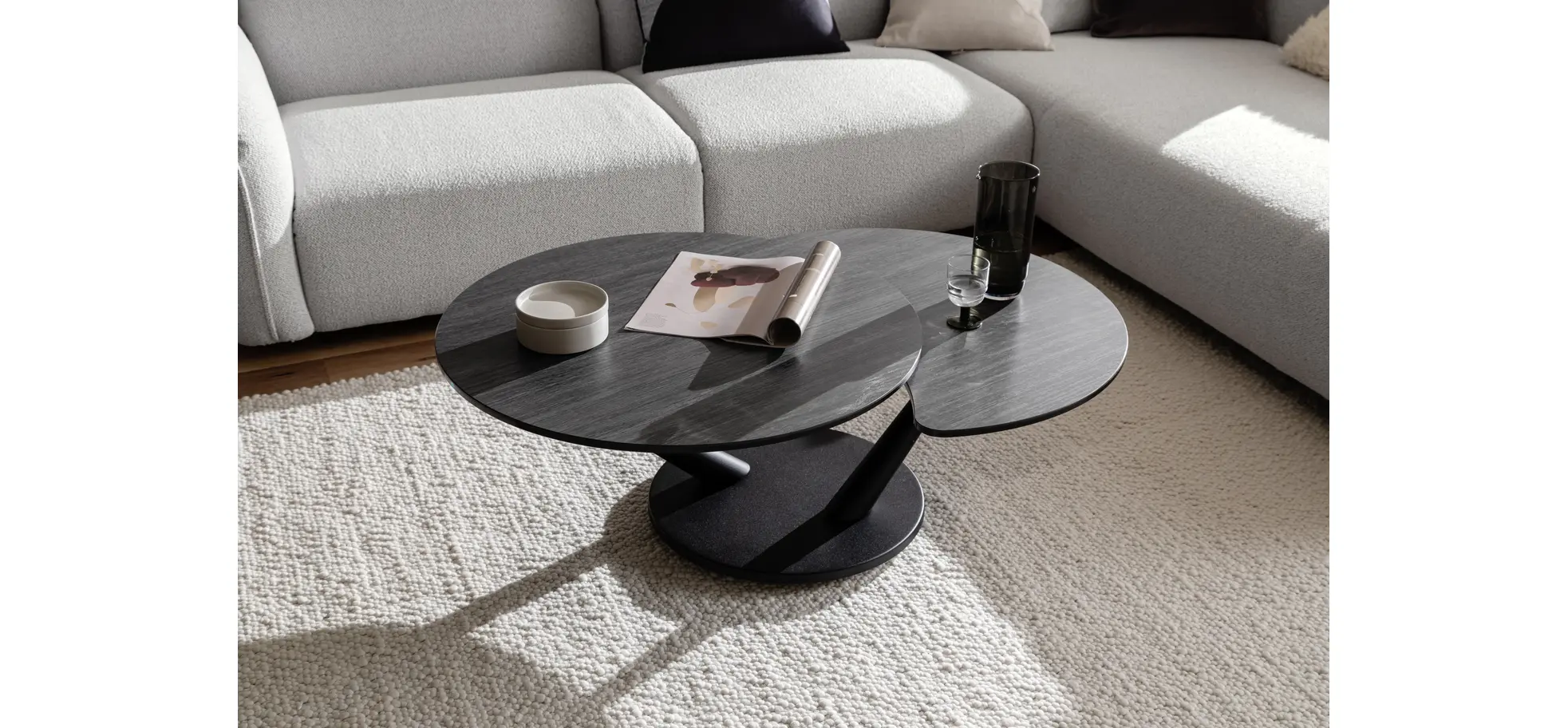 Couchtisch Spessa - LB ca. 128x80 cm, drehbar, Keramik, Anthrazit