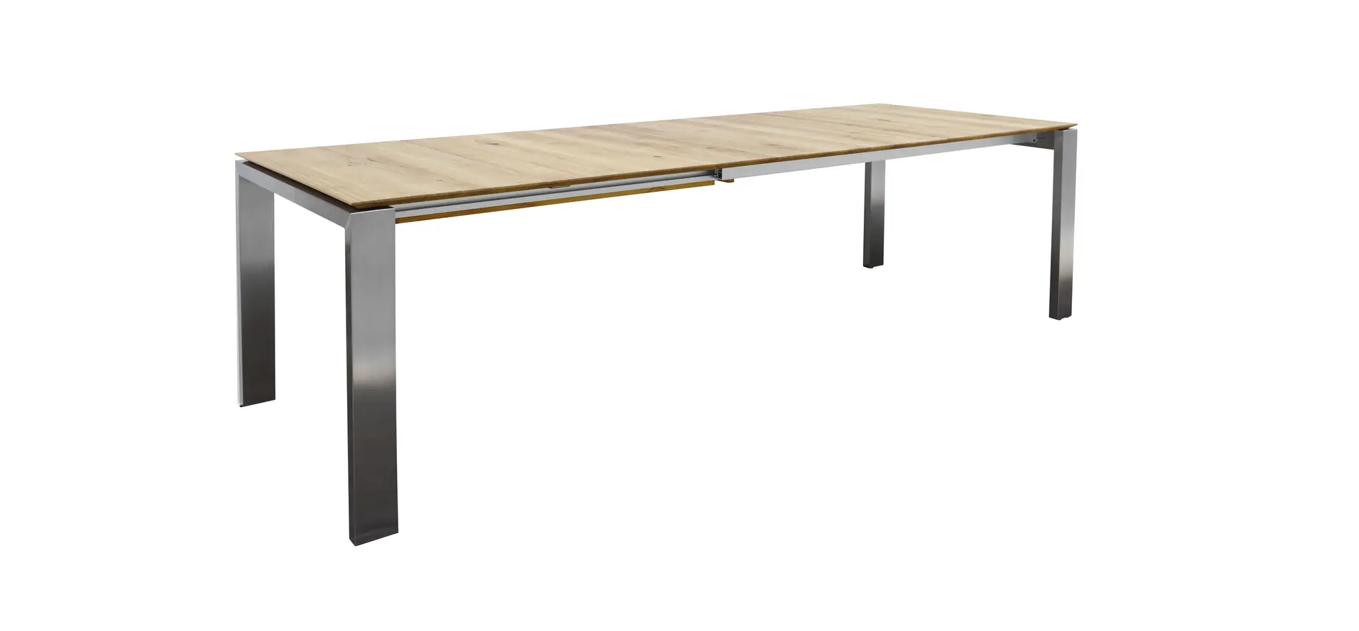 Esstisch 3400 - LB ca. 180x100 cm, ausziehbar, Asteiche massiv, 4-Fuss, Edelstahl