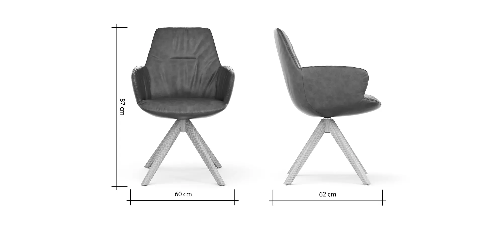 Armlehnstuhl Pegara - Leder, Moos, Beine, Eiche massiv