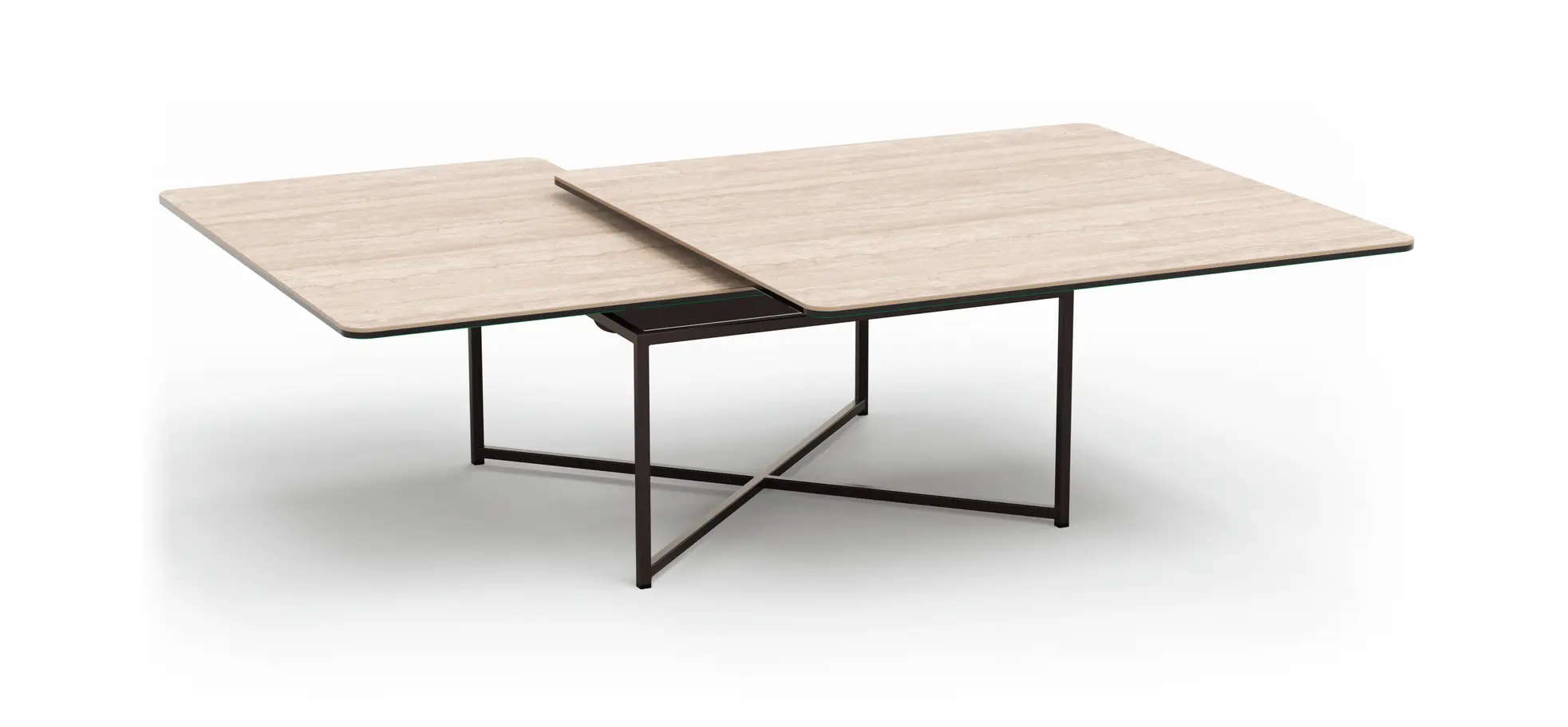 Couchtisch Cena - LB ca. 132x108 cm, Platten drehbar, Keramik, Travertin 