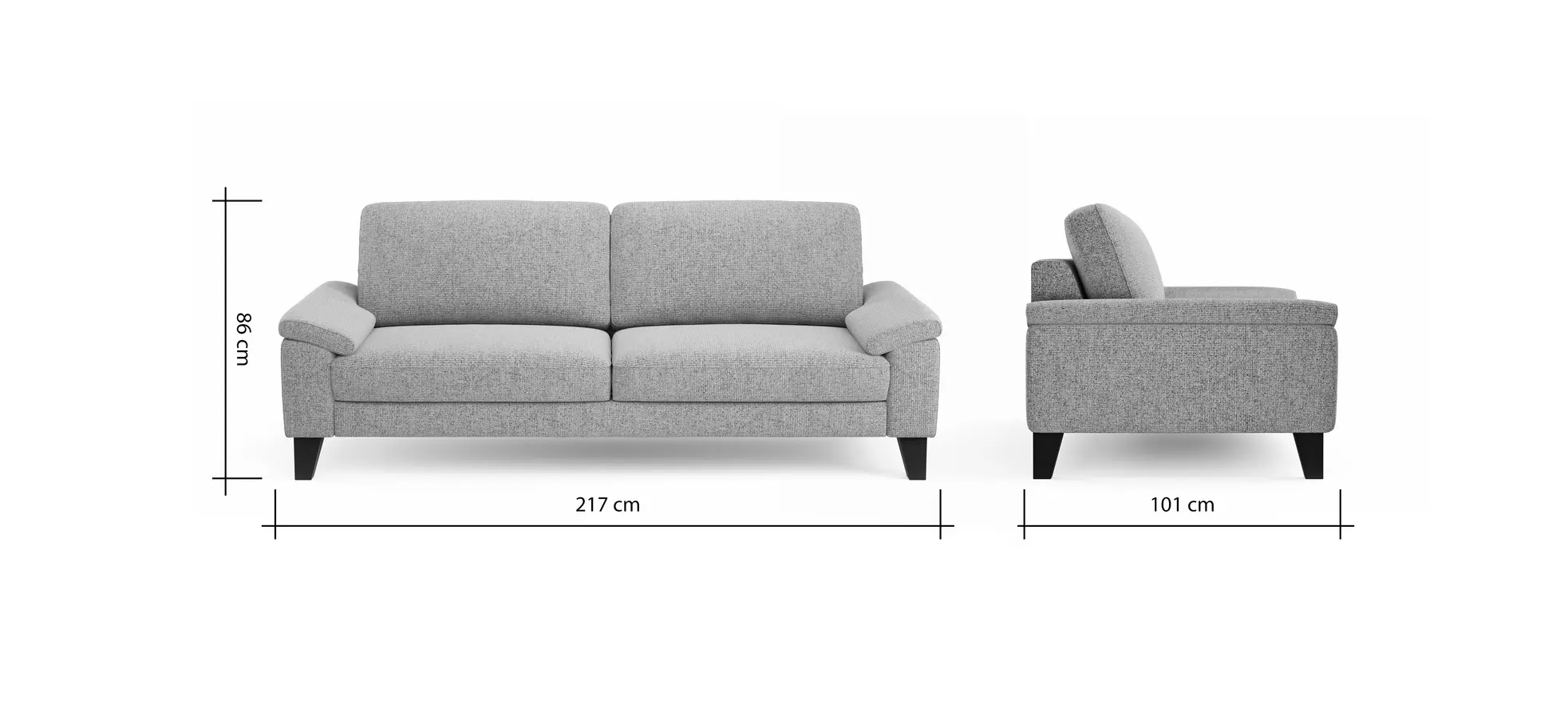 Sofa Oviedo - 3-Sitzer, Stoff, Grau