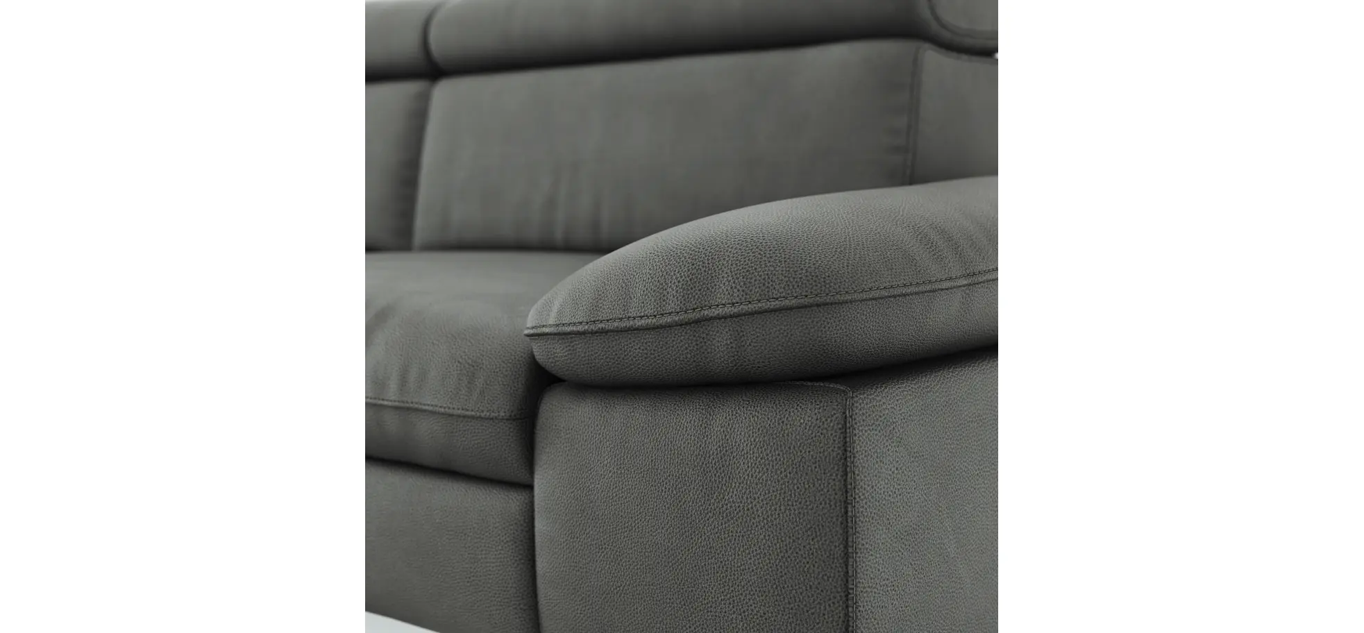 Ecksofa Felipa - Ecke links mit 2,5-Sitzer inkl. Kopfteil verstellbar, Leder, Grau