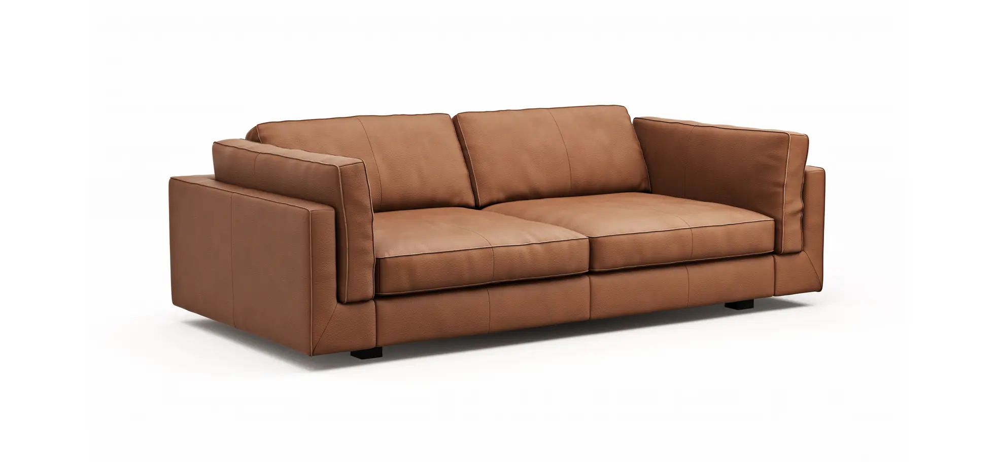 Sofa Aprino 3 - 3,5-Sitzer XL, Dickleder, Cognac, Armlehne Kissen
