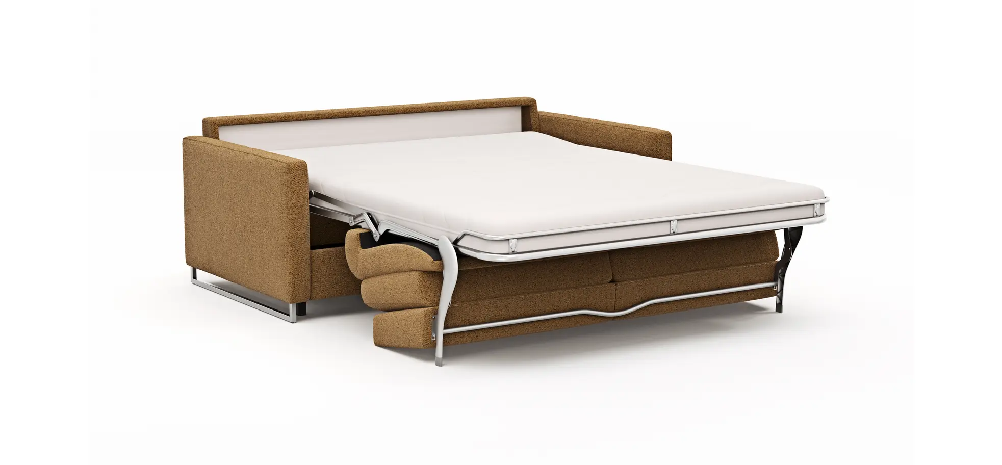 Sofa Nuoro - 2,5-Sitzer inkl. Schlaffunktion, Armlehne mit Kufe, Stoff, Cognac