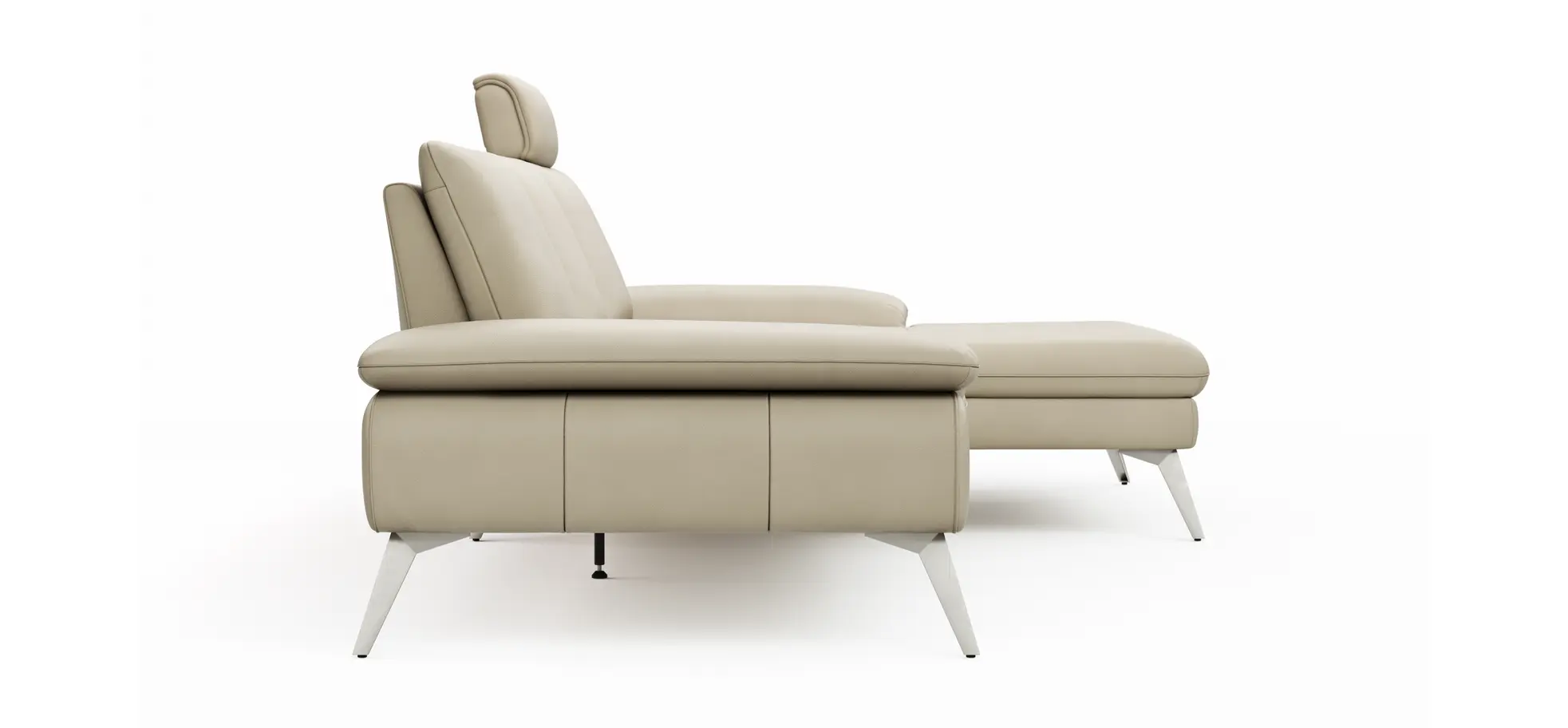 Ecksofa Collina - 2,5-Sitzer, Longchair rechts, inklusive Kopfstütze, Leder, Ecru
